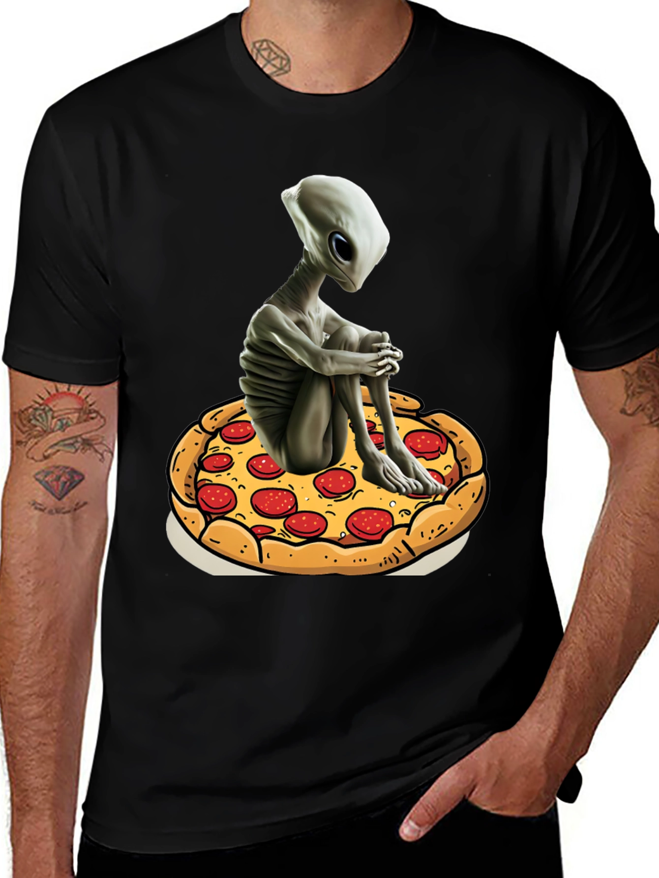 Alien Pizza Graphic Tee - Unisex Black Cotton T-Shirt