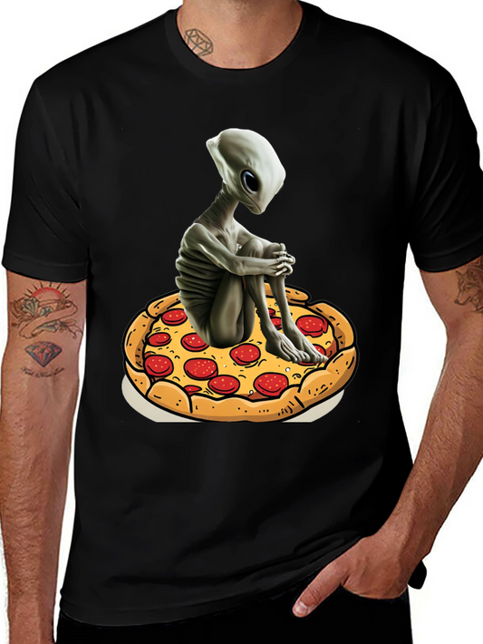 Alien Pizza Graphic Tee - Unisex Black Cotton T-Shirt