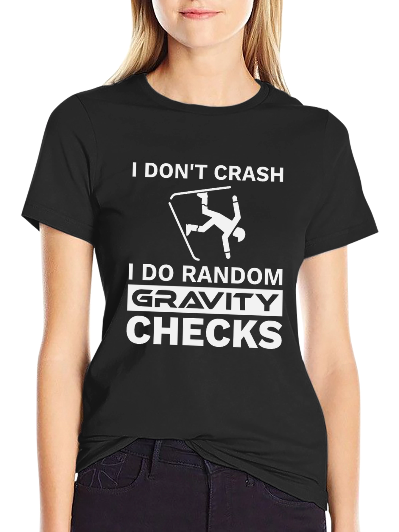 Funny Skiing Graphic T-Shirt - Gravity Checks Black Tee