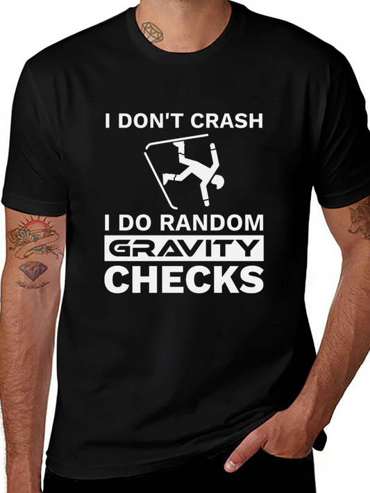 Funny Skiing Graphic T-Shirt - Gravity Checks Black Tee