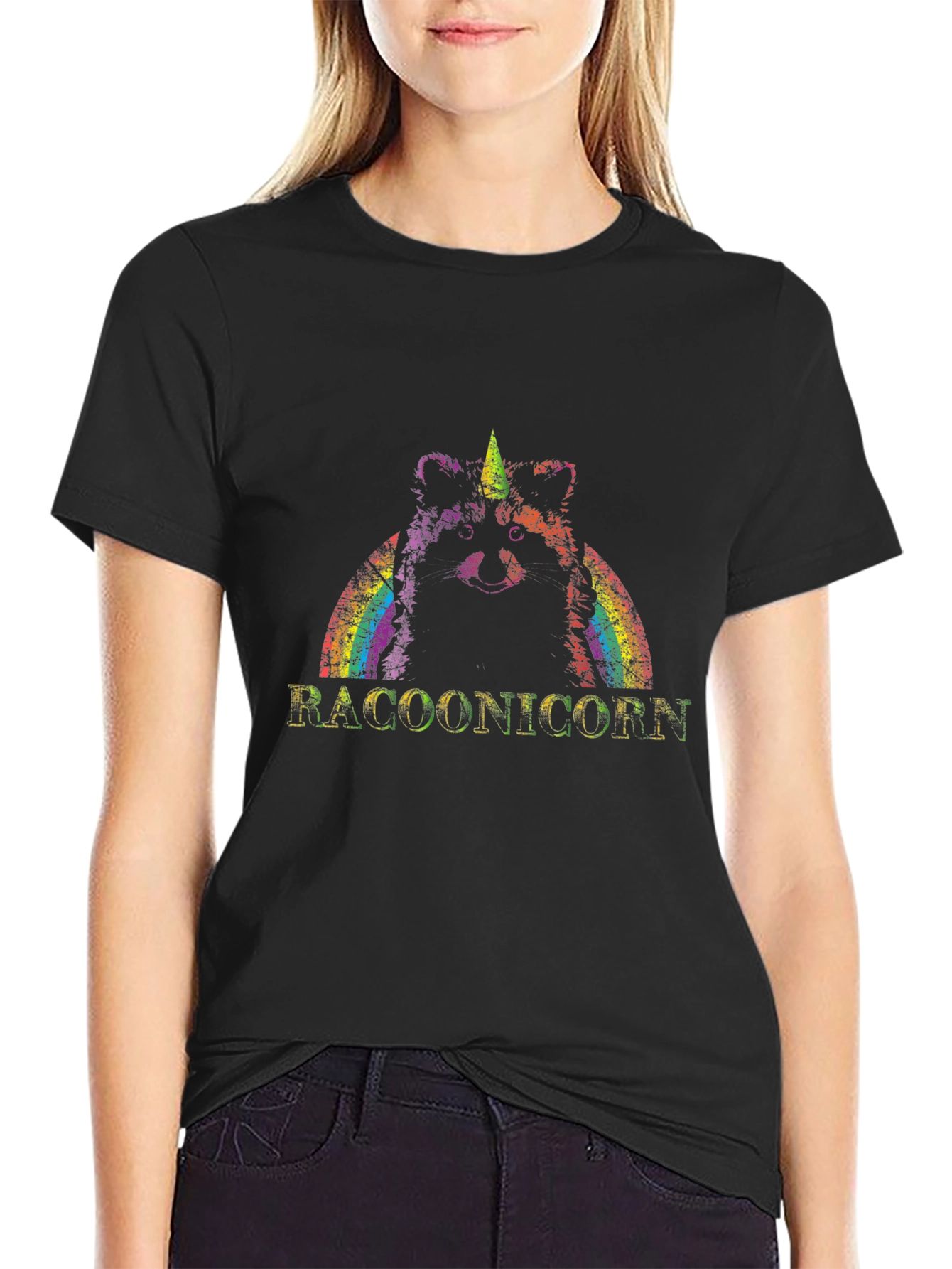 Raccoon Unicorn Raccoonicorn Black T-Shirt