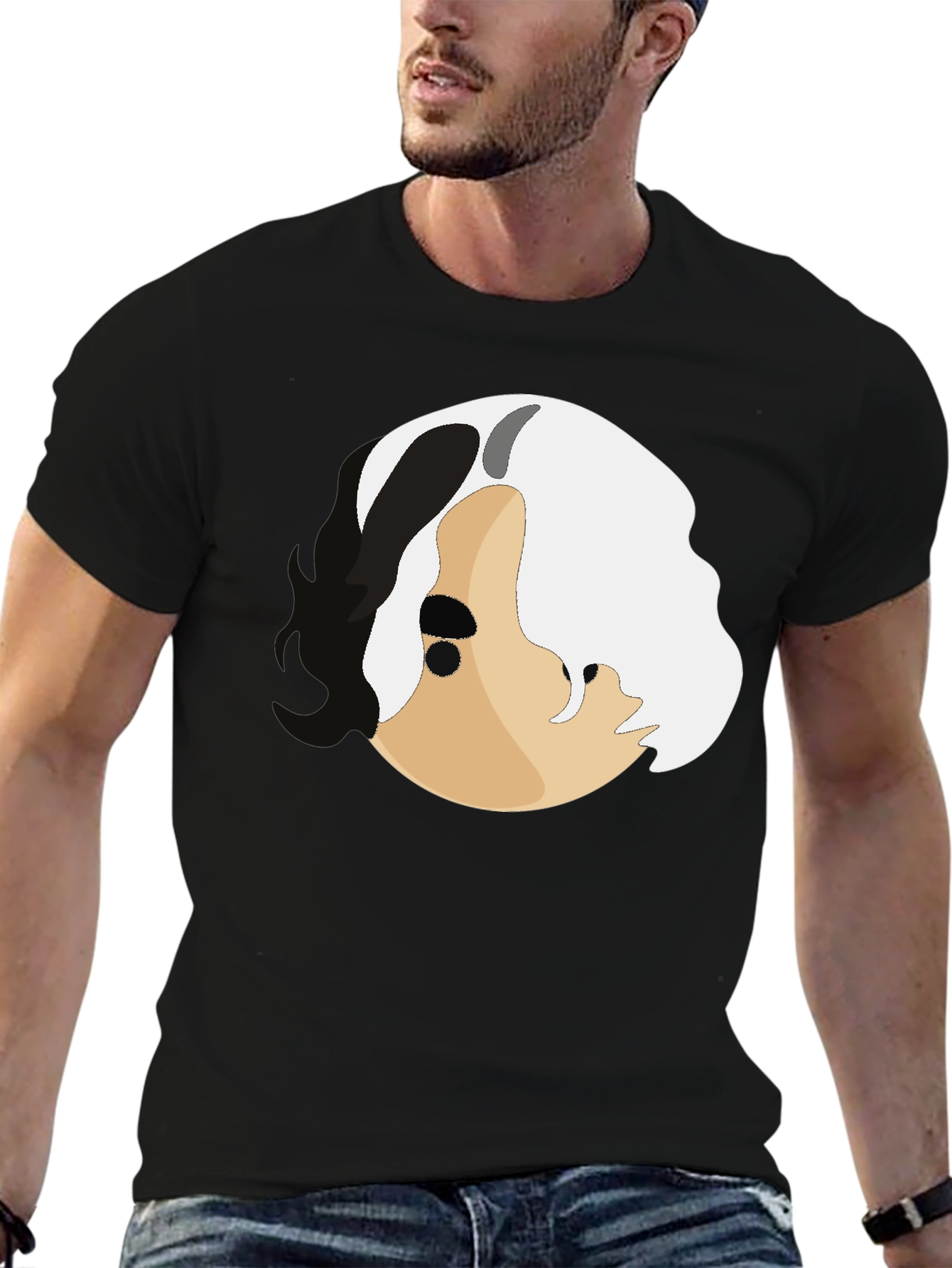 Abstract Face Graphic Print Black T-Shirt