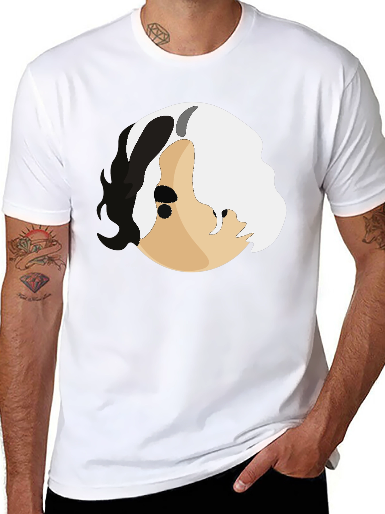 Abstract Face Graphic Print Black T-Shirt