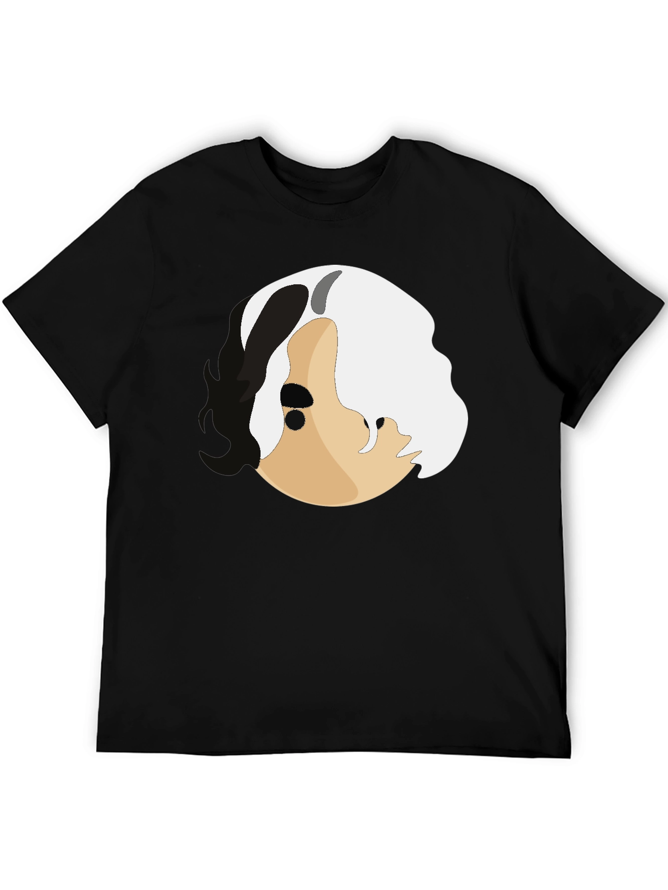 Abstract Face Graphic Print Black T-Shirt