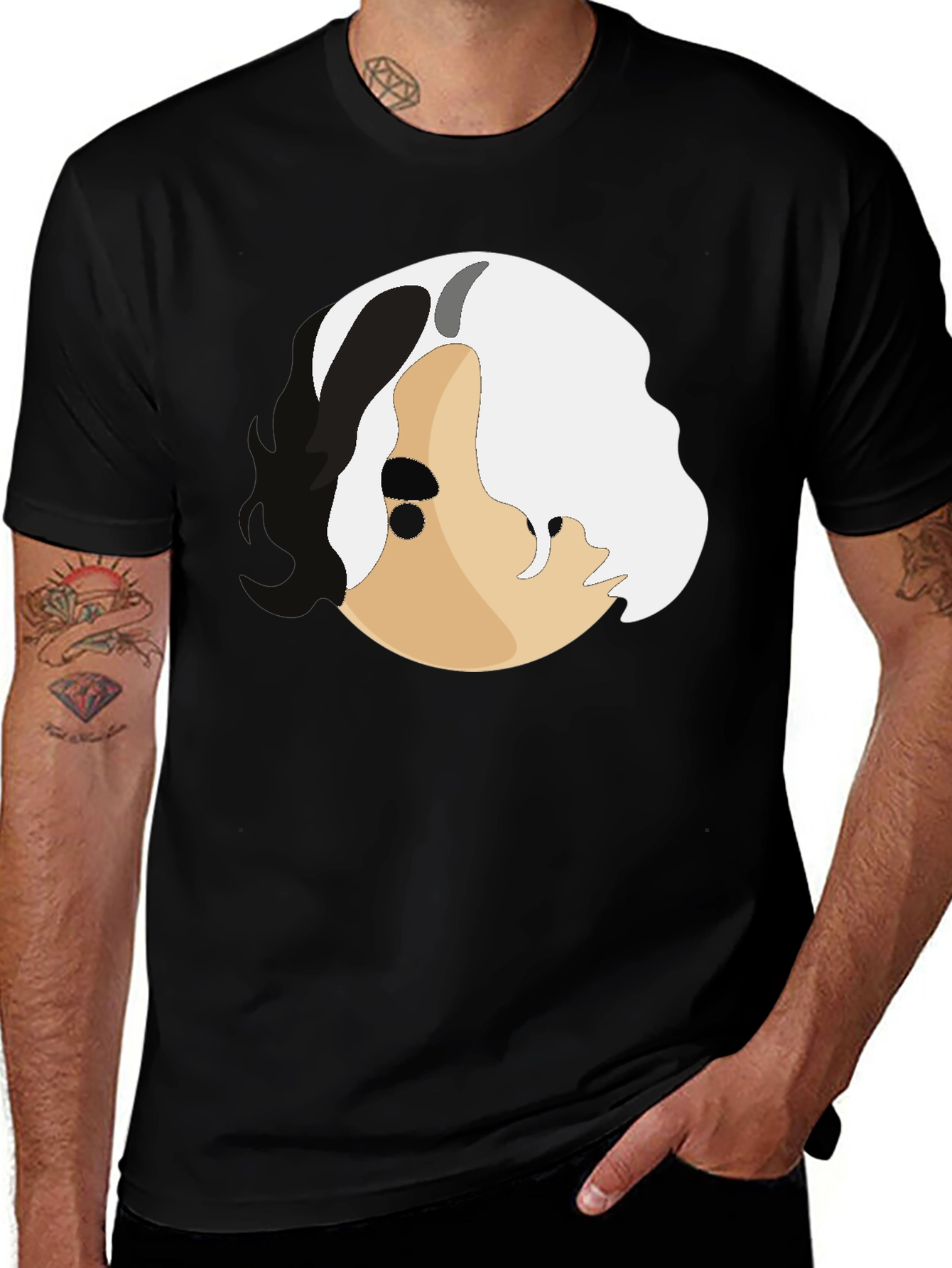 Abstract Face Graphic Print Black T-Shirt