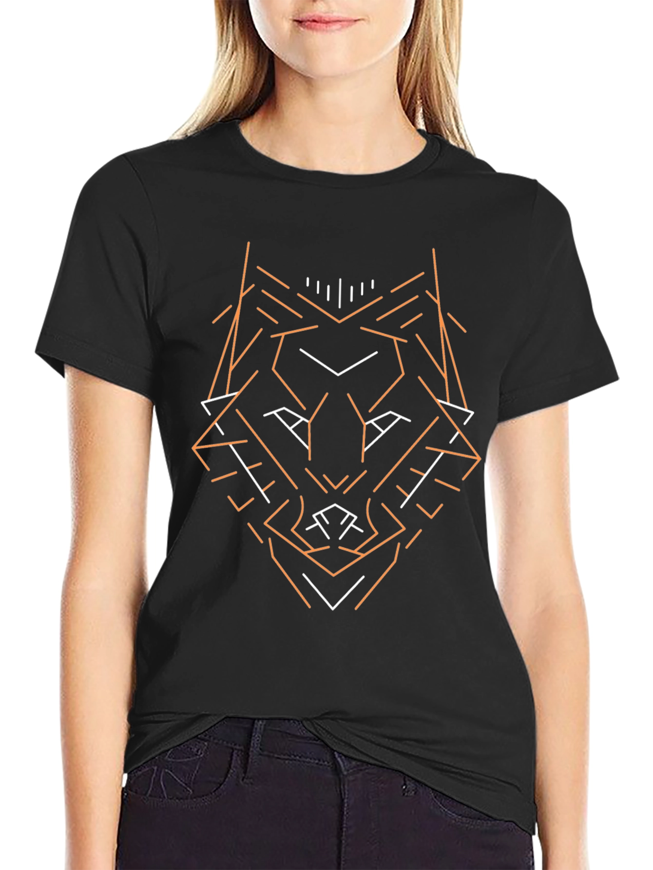 Geometric Wolf Graphic Tee - Modern Black T-Shirt