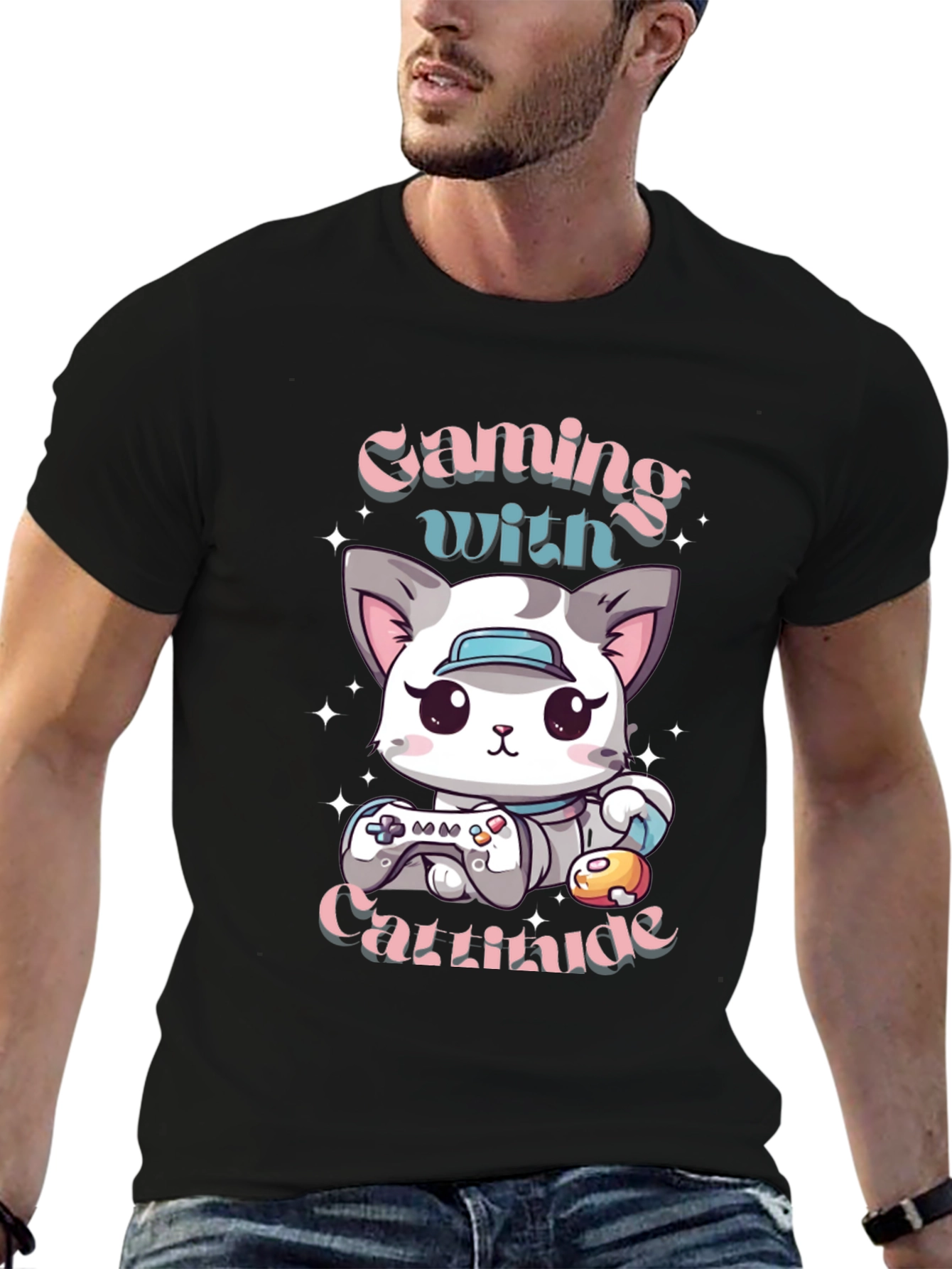 Gaming with Cattitude T-Shirt - Gamer Cat Tee