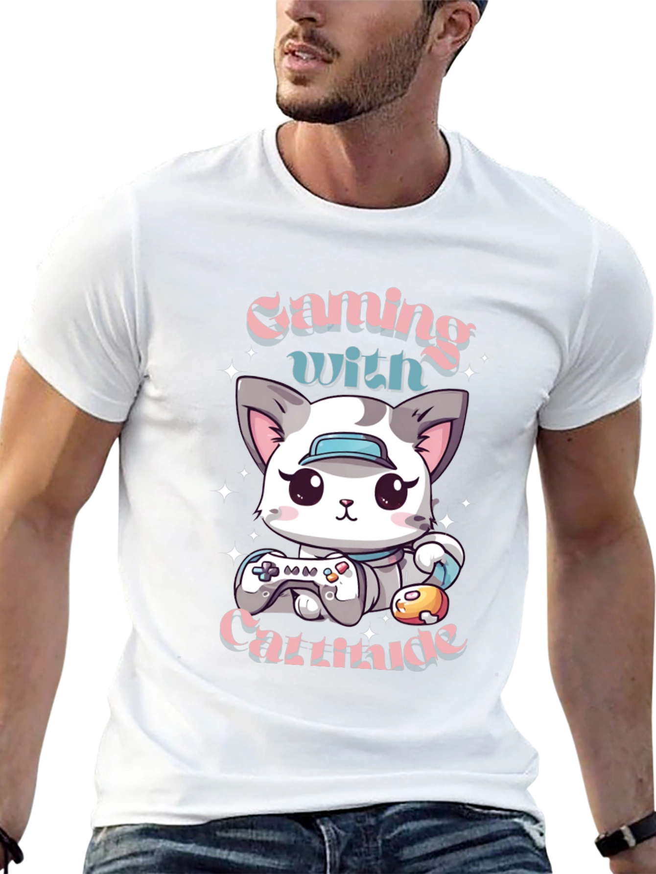 Gaming with Cattitude T-Shirt - Gamer Cat Tee