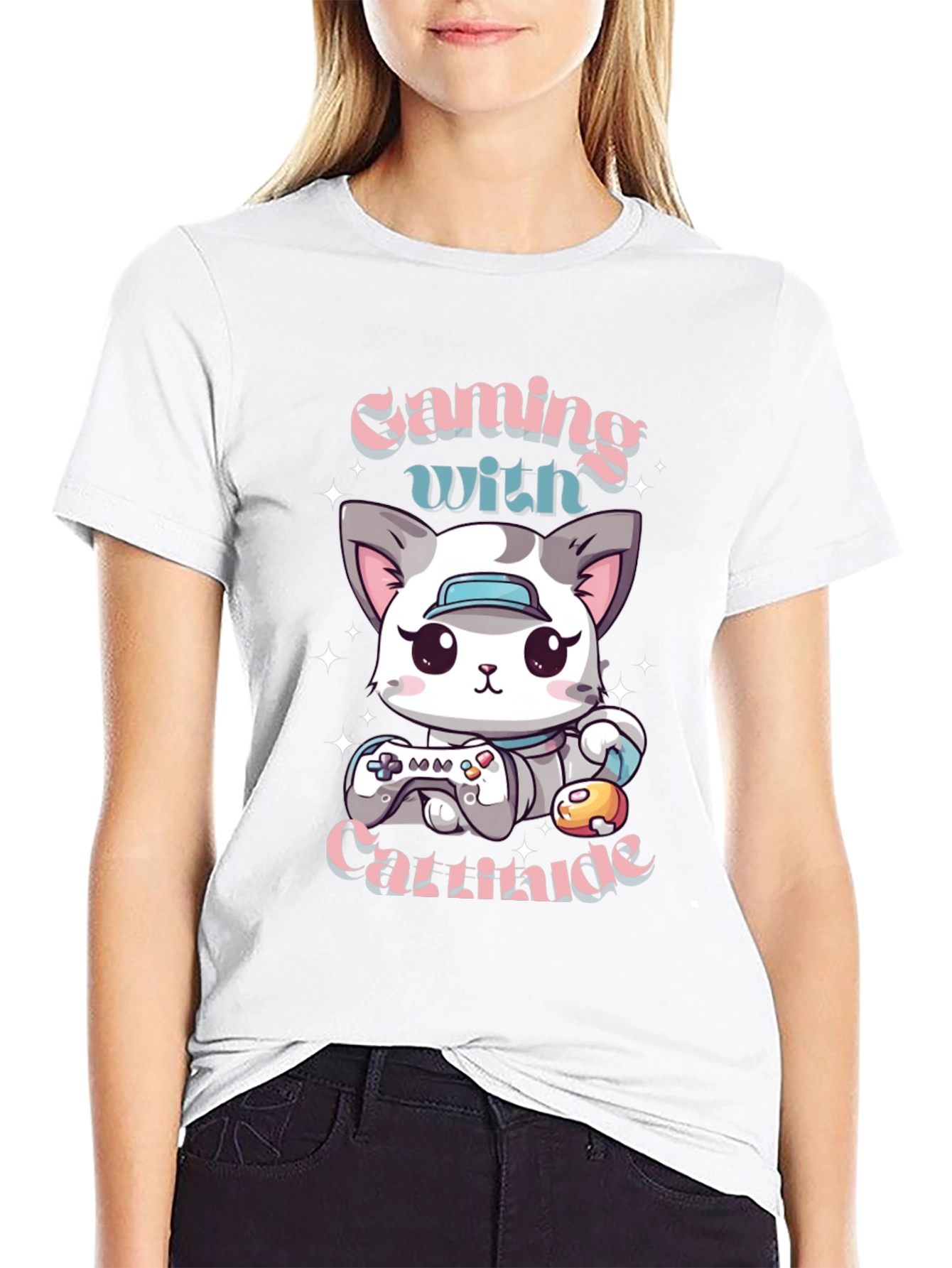 Gaming with Cattitude T-Shirt - Gamer Cat Tee