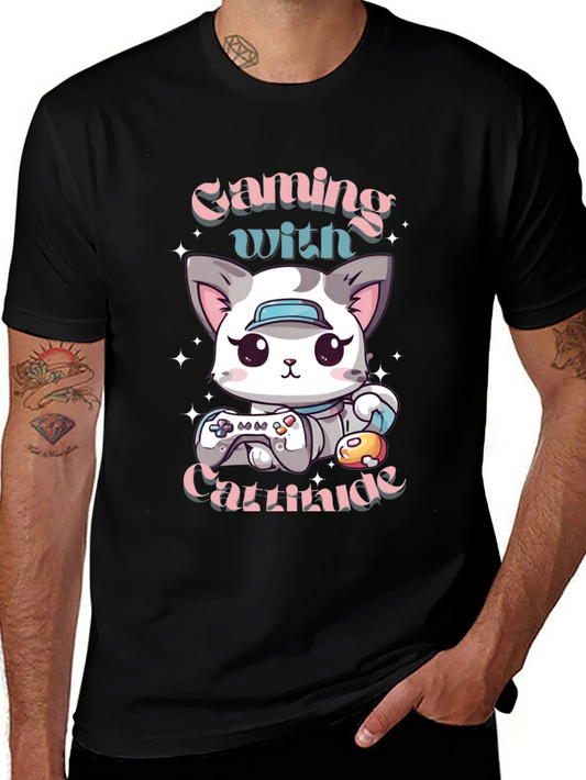 Gaming with Cattitude T-Shirt - Gamer Cat Tee