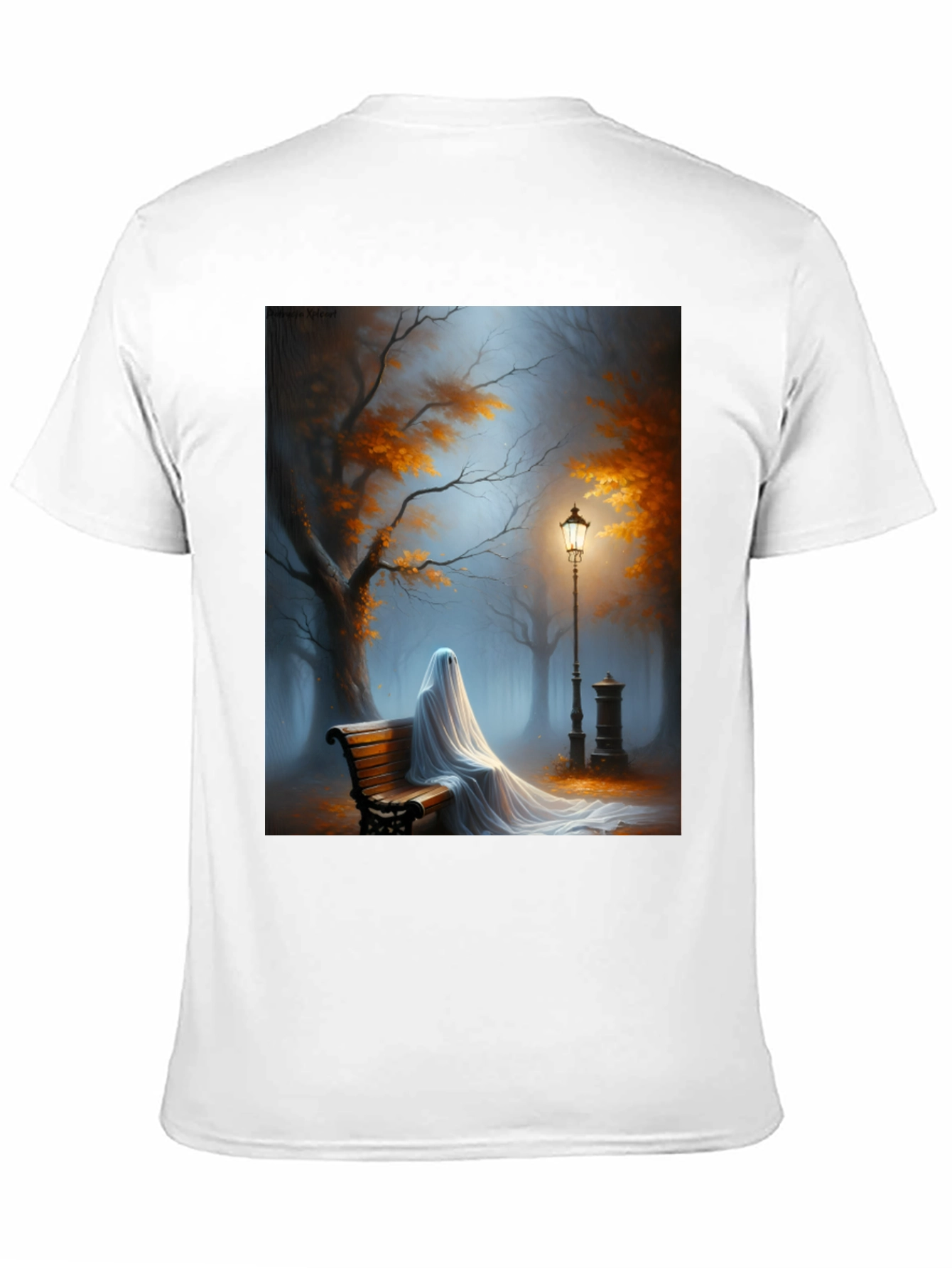 Ghostly Park Bench Graphic Tee - Spooky Season Shirt