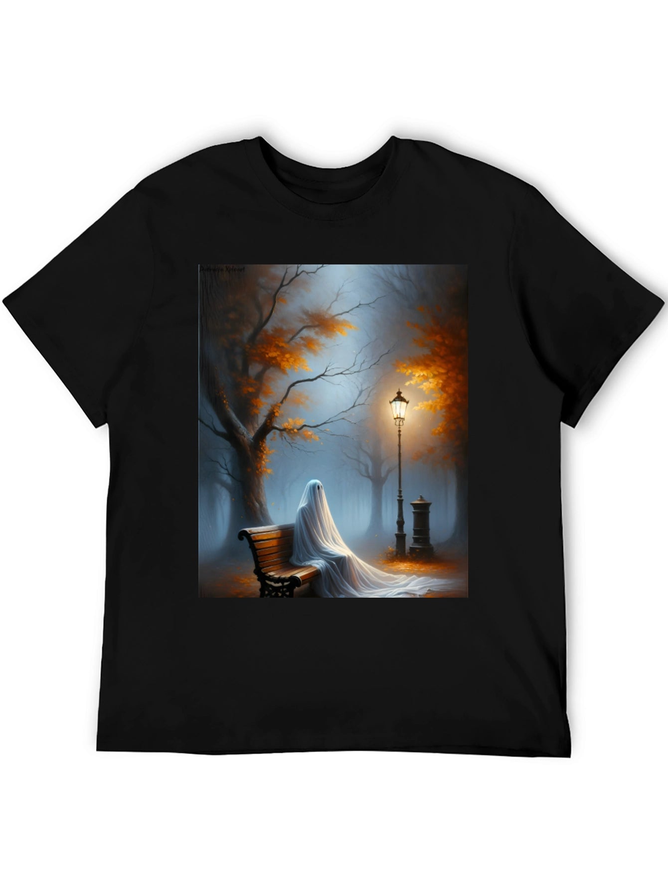 Ghostly Park Bench Graphic Tee - Spooky Season Shirt