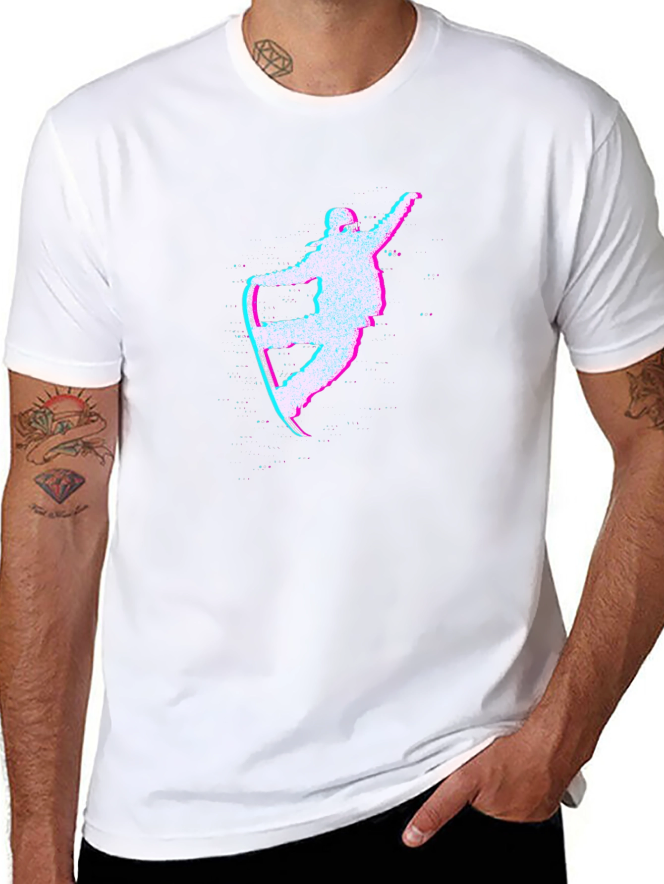 Glitch Snowboarder Graphic Tee - Black Cotton T-Shirt