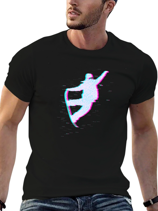 Glitch Snowboarder Graphic Tee - Black Cotton T-Shirt