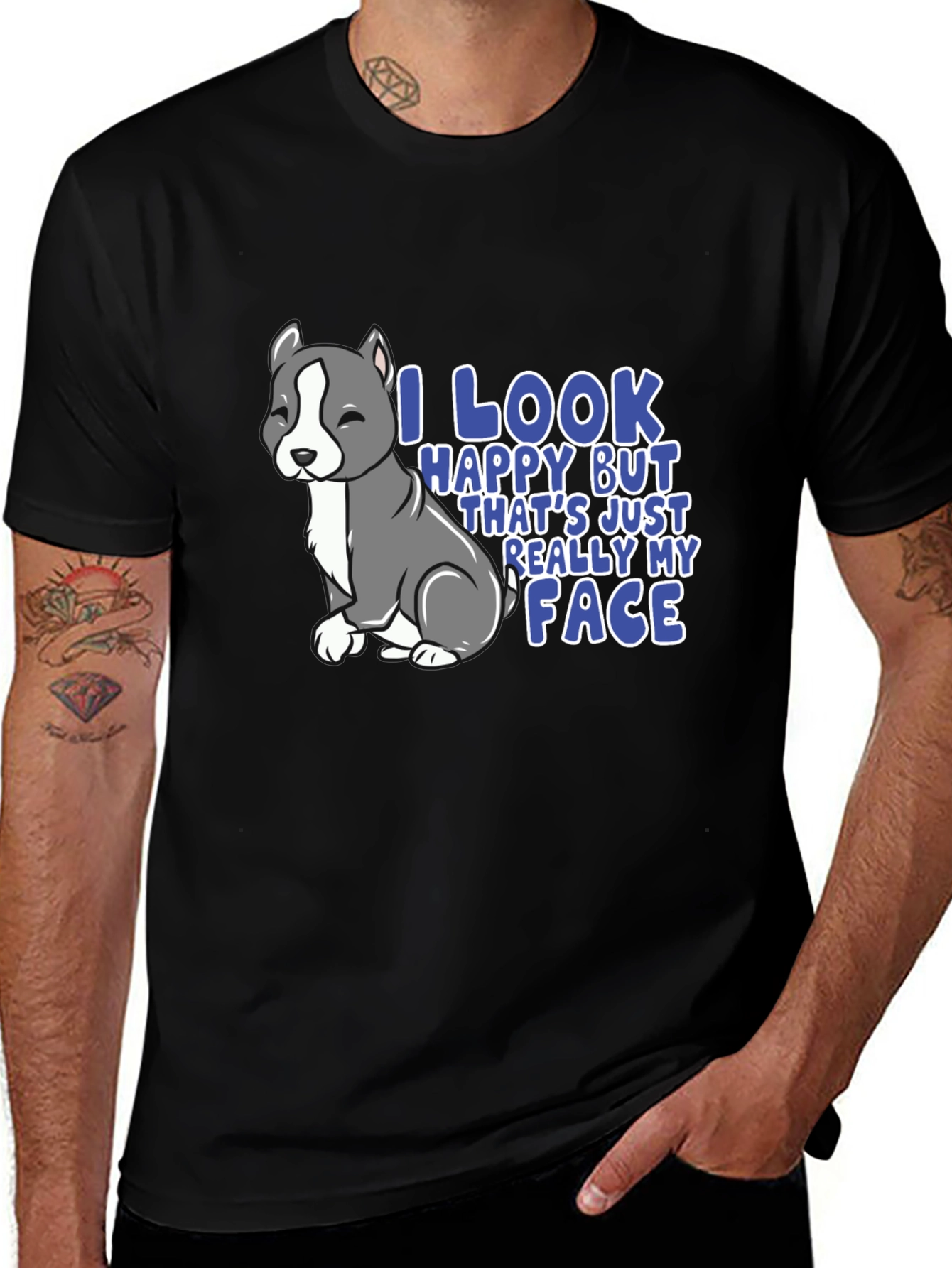 Funny Pitbull T-Shirt - I Look Happy My Face