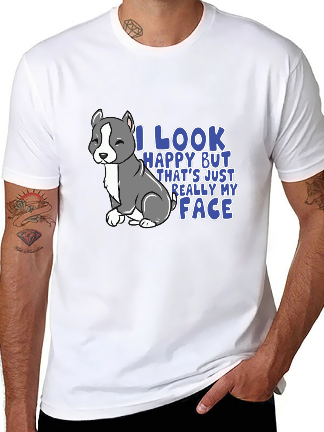 Funny Pitbull T-Shirt - I Look Happy My Face
