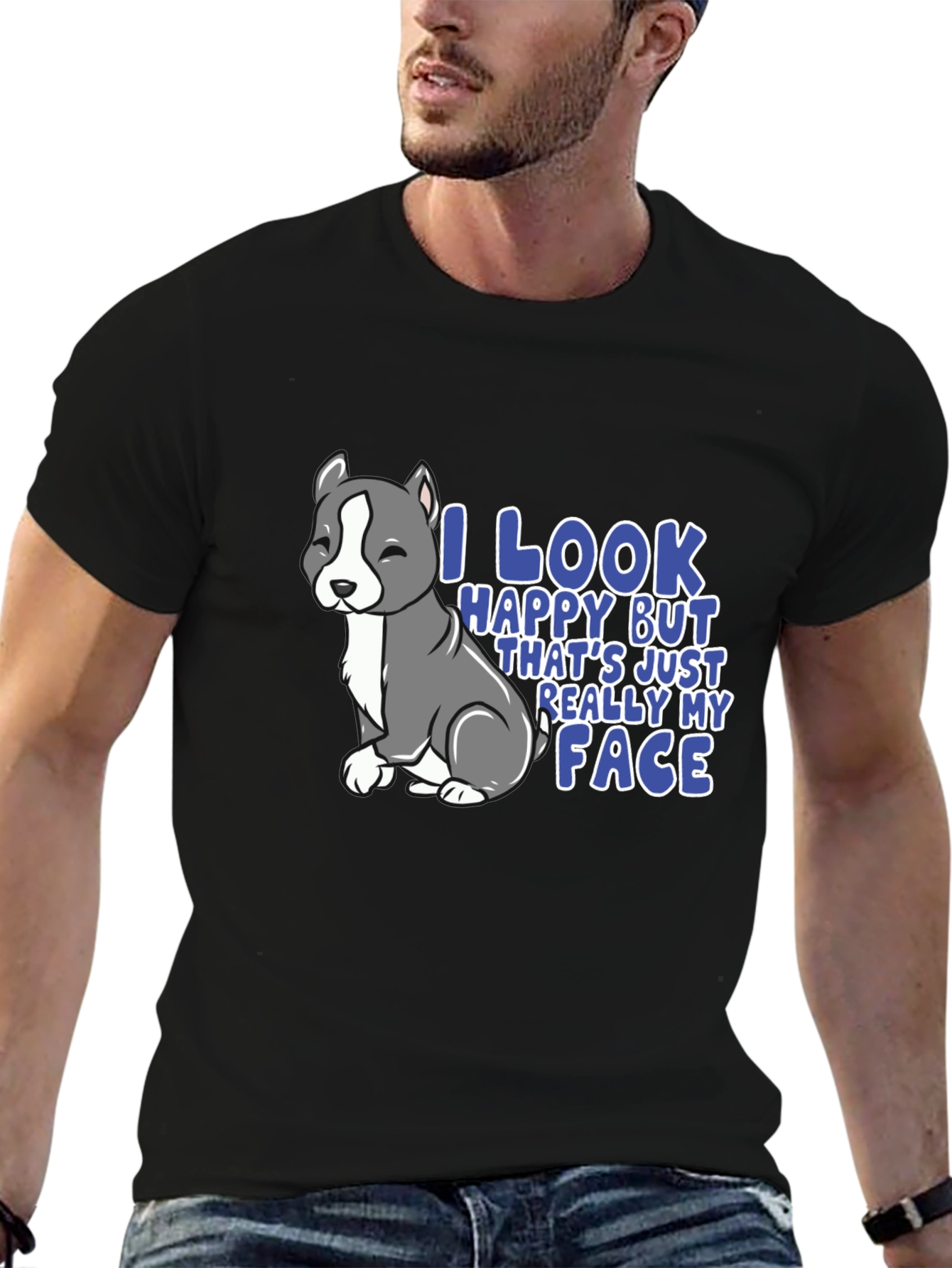 Funny Pitbull T-Shirt - I Look Happy My Face