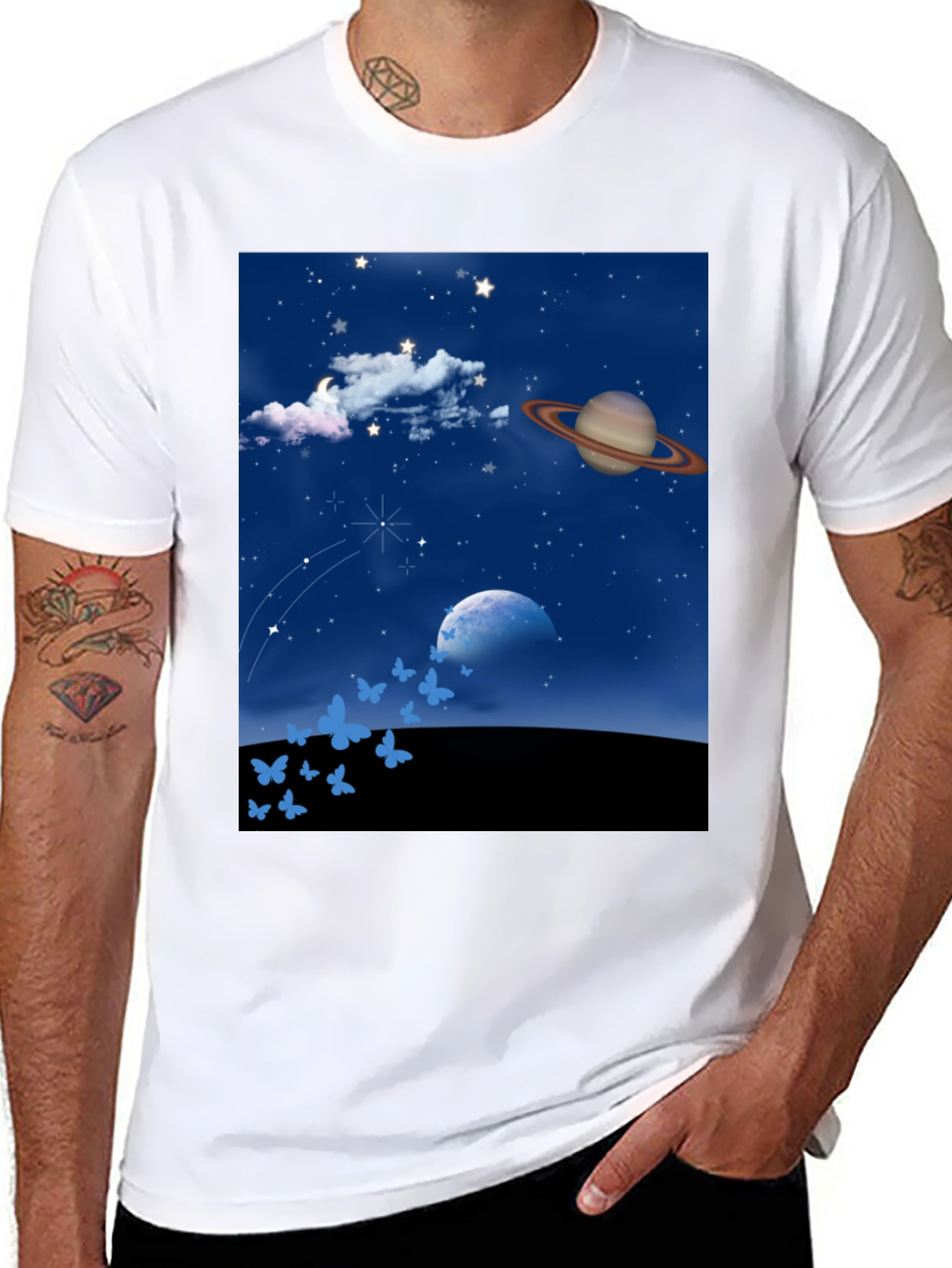 Dreamscape Graphic Tee - Celestial Butterflies Print