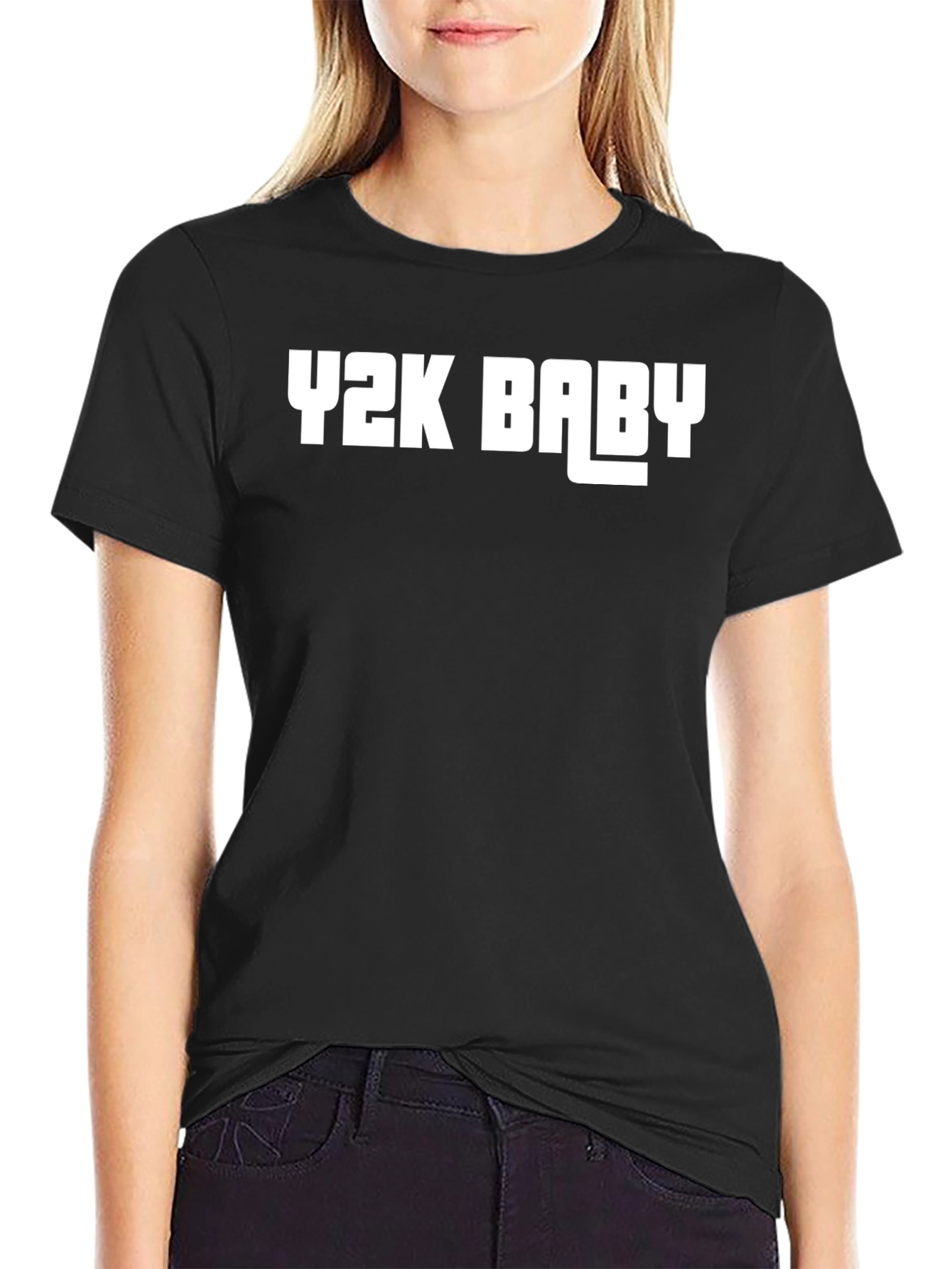 Y2K Baby Graphic Tee - Black Cotton Blend