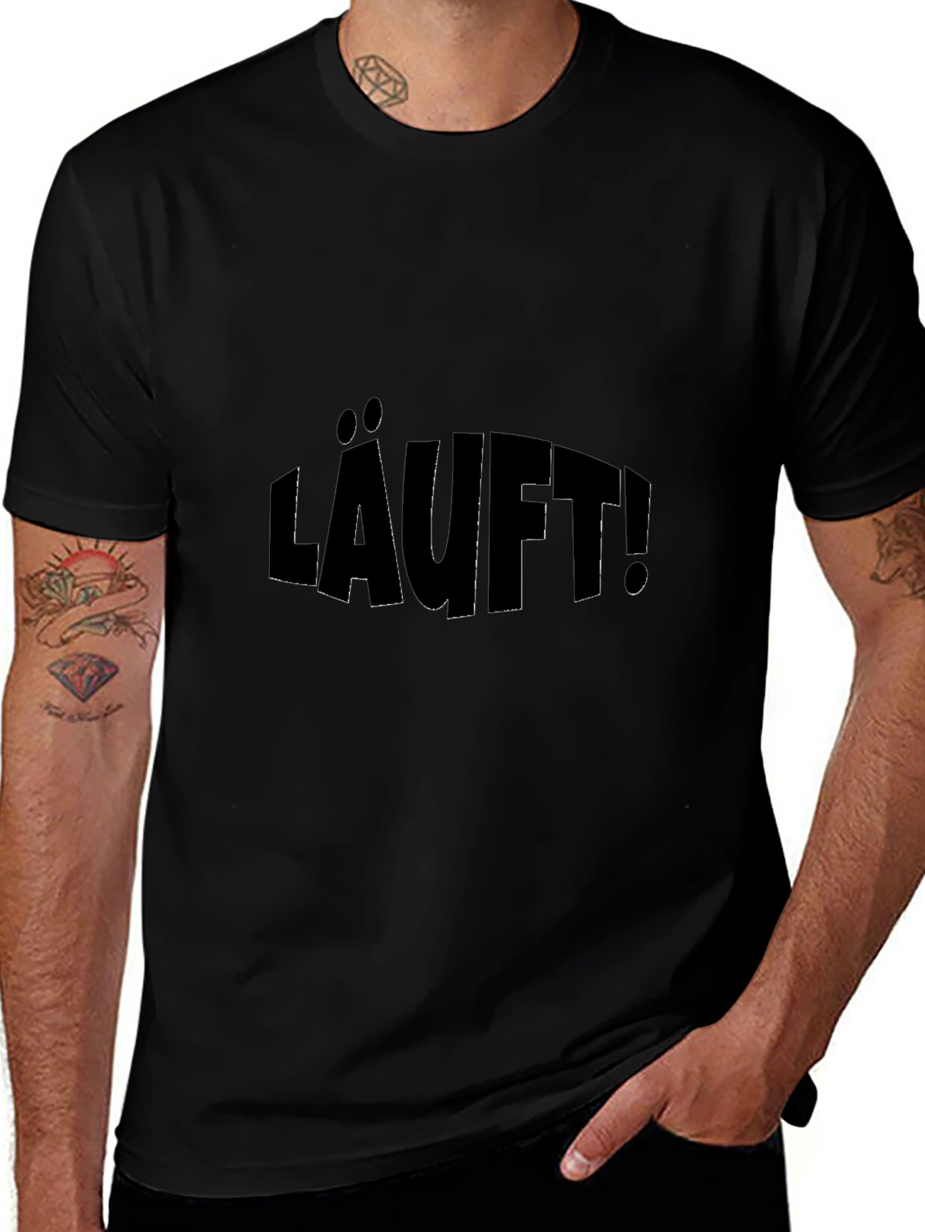 LÄUFT! Black Graphic T-Shirt - Funny German Slogan