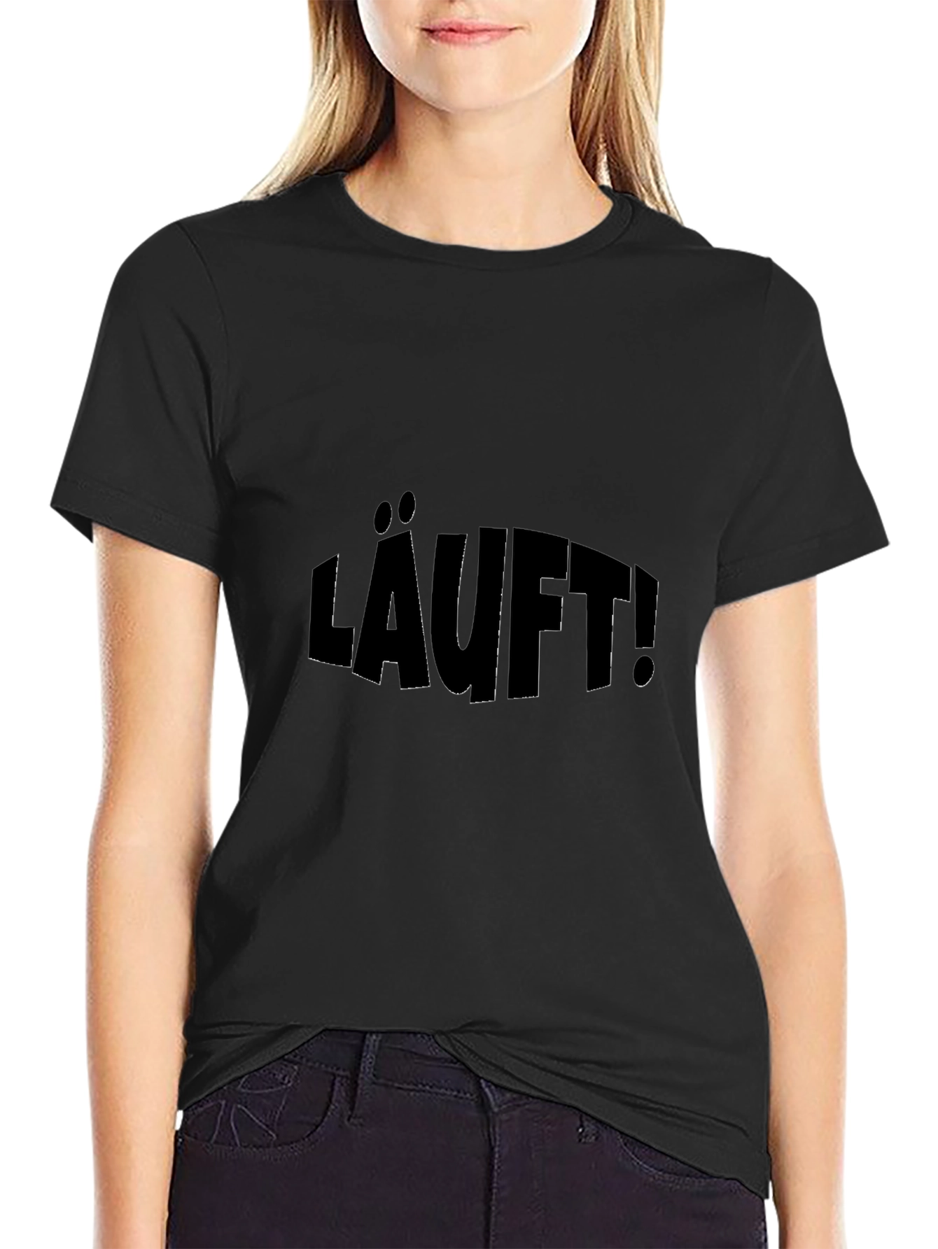 LÄUFT! Black Graphic T-Shirt - Funny German Slogan