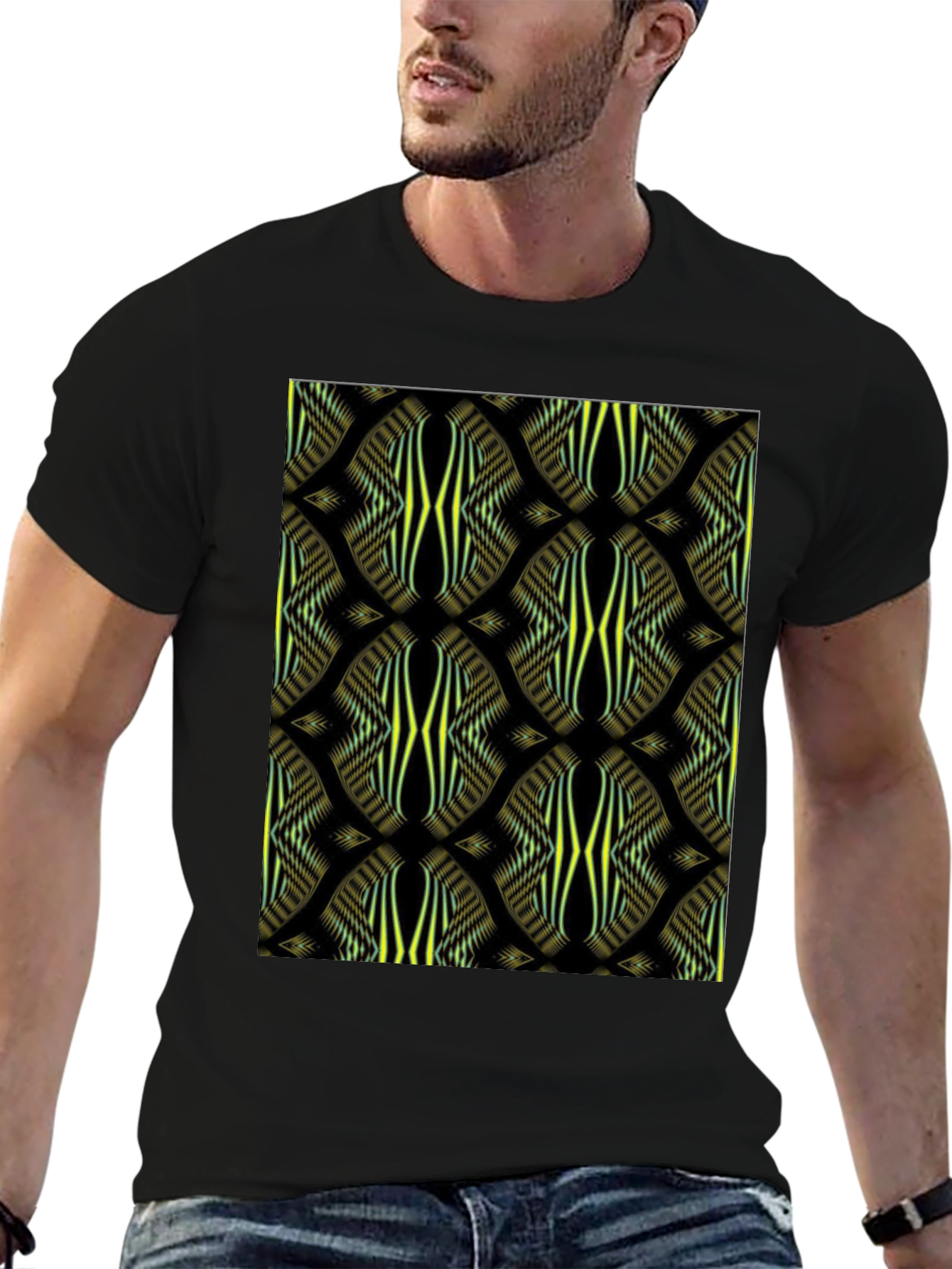 Abstract Pattern Print Black Tee