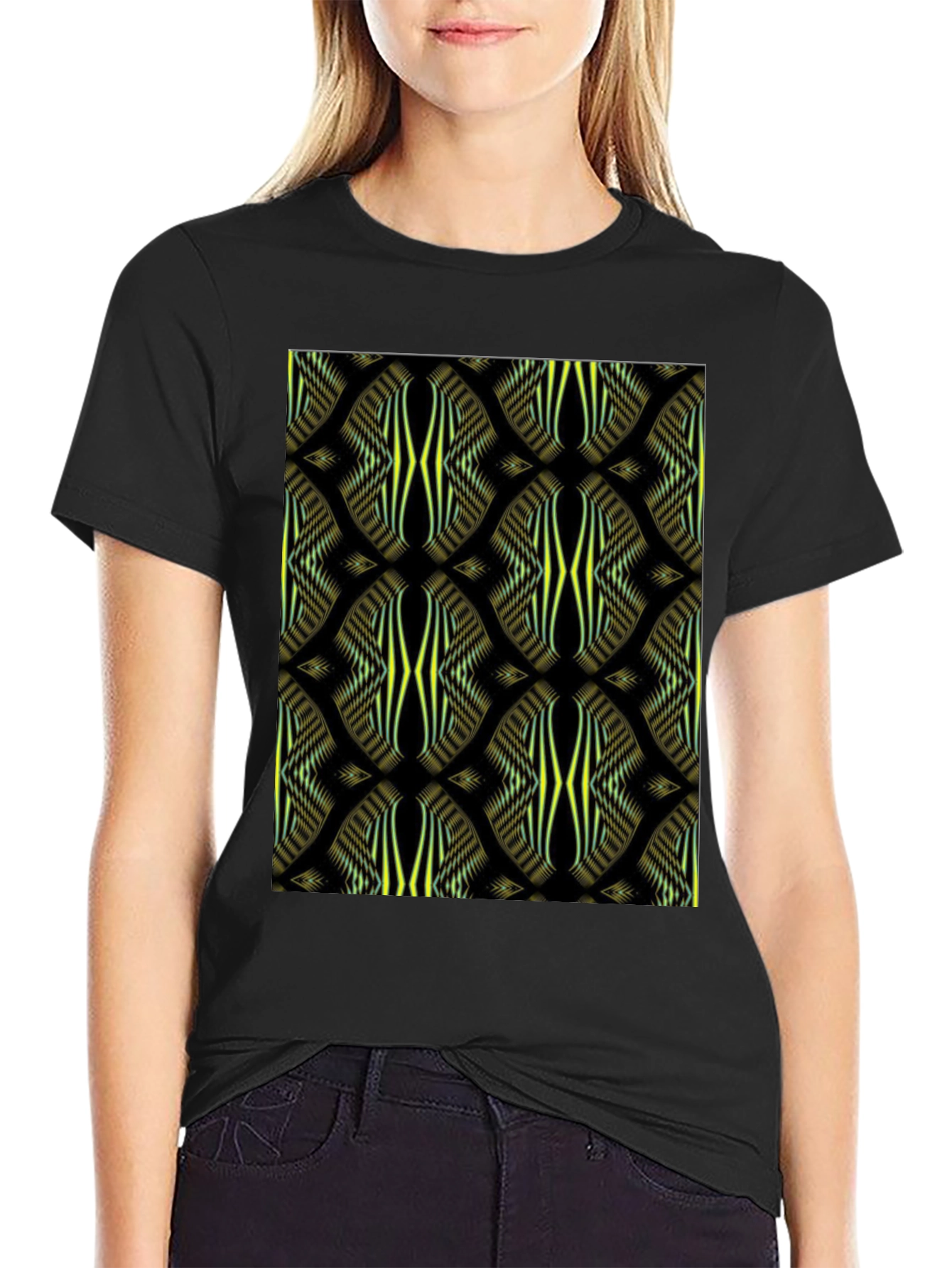 Abstract Pattern Print Black Tee