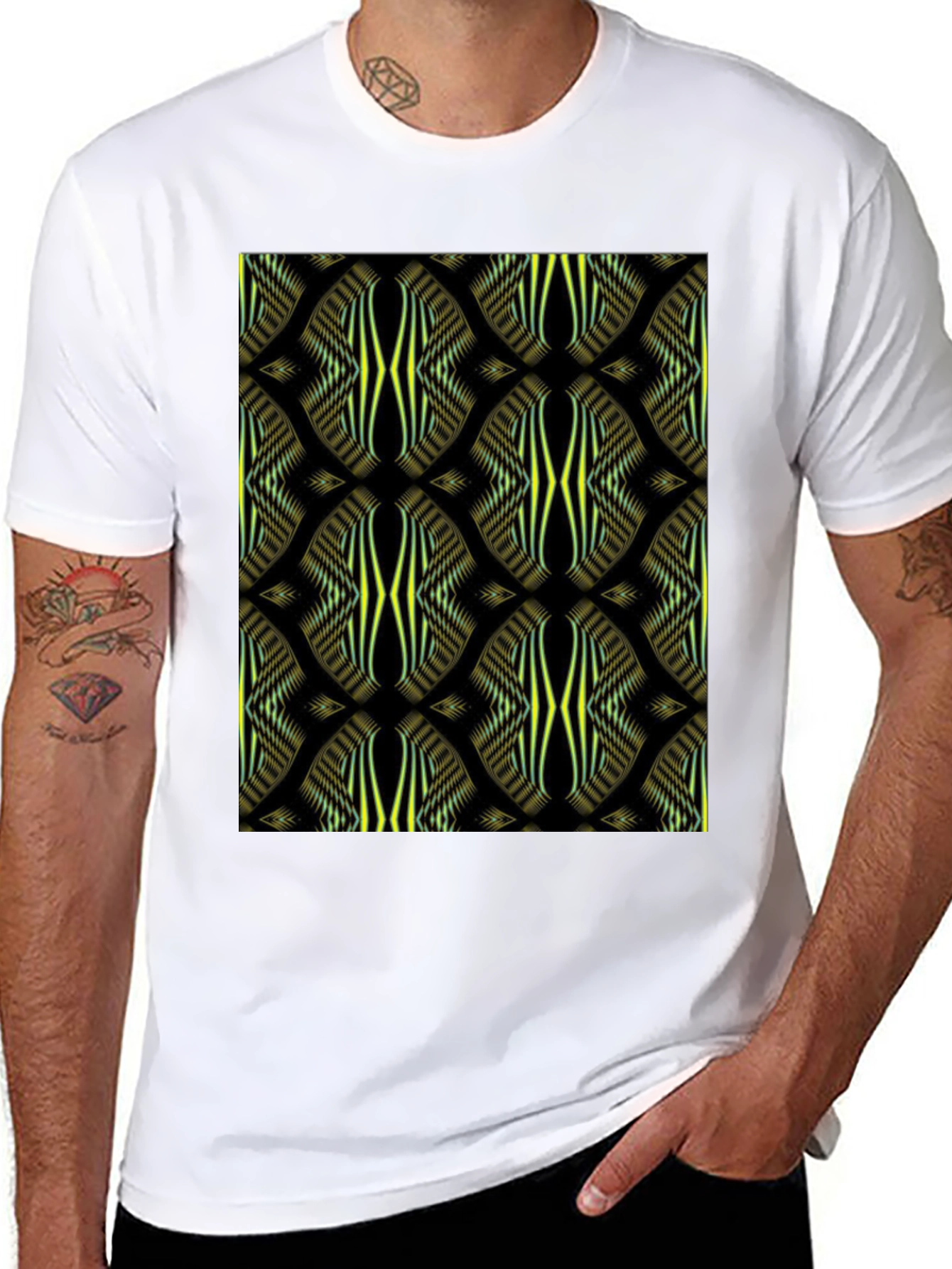 Abstract Pattern Print Black Tee