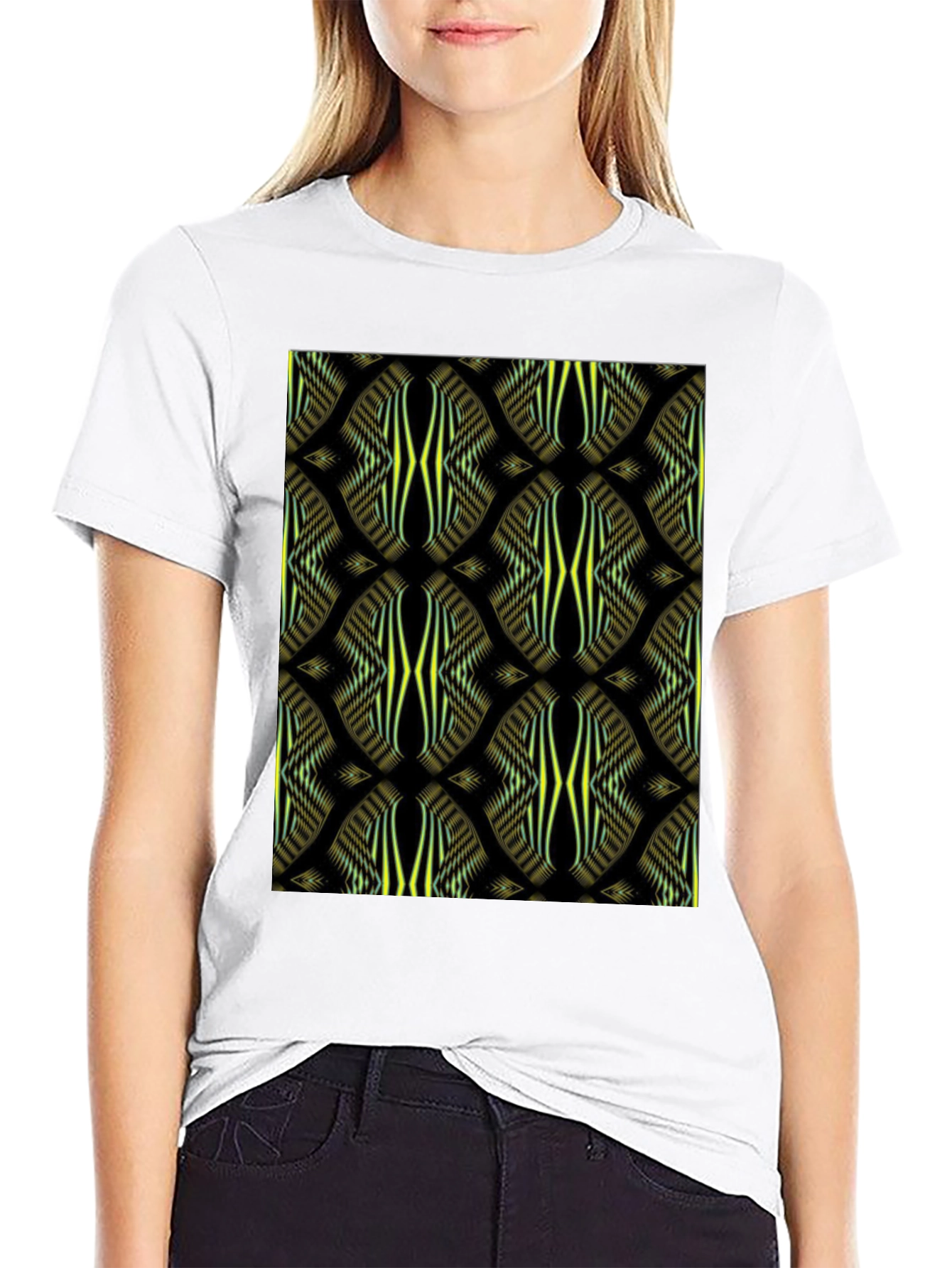 Abstract Pattern Print Black Tee