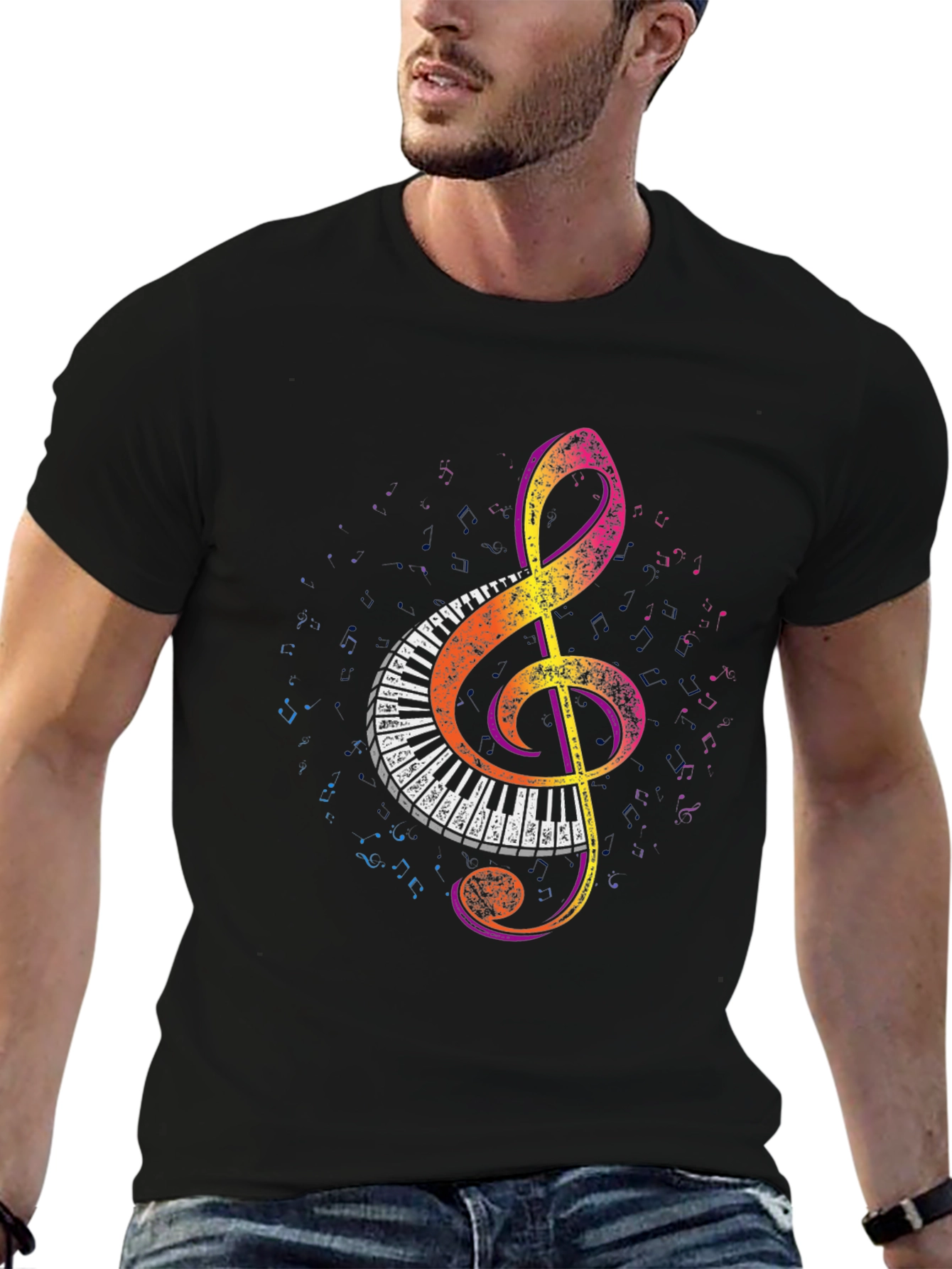 Musical Treble Clef Piano Keys Graphic Tee