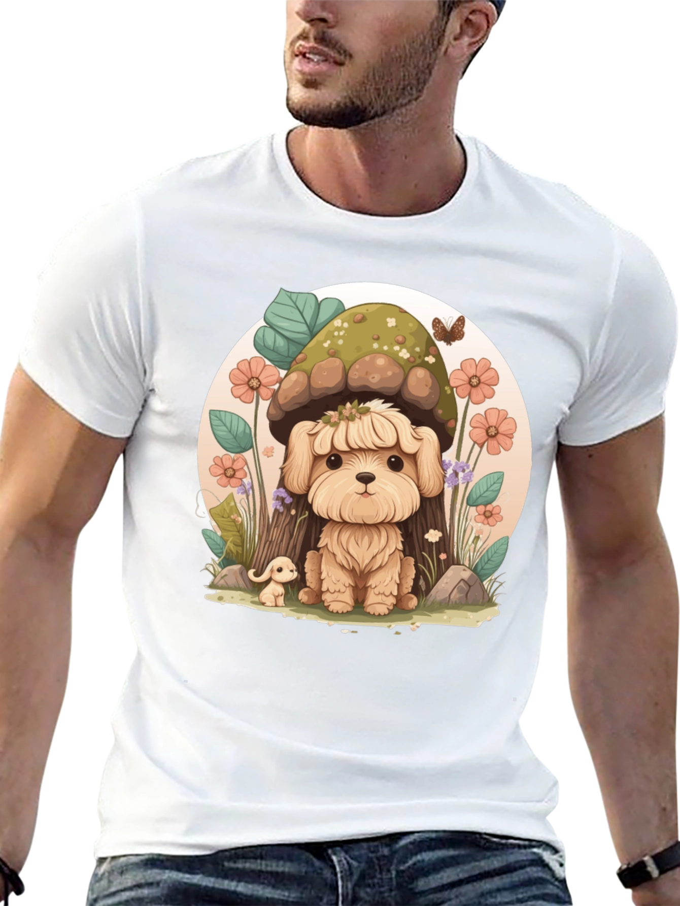 Cute Mushroom Dog T-Shirt – Whimsical Nature Puppy Graphic Tee