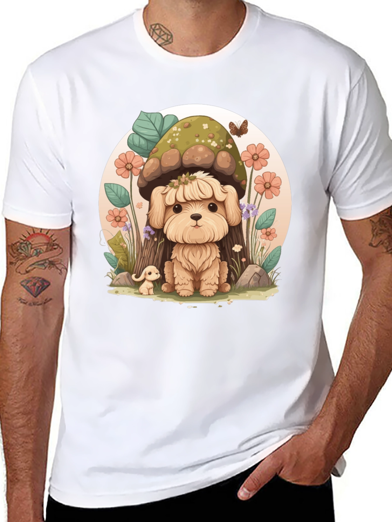 Cute Mushroom Dog T-Shirt – Whimsical Nature Puppy Graphic Tee