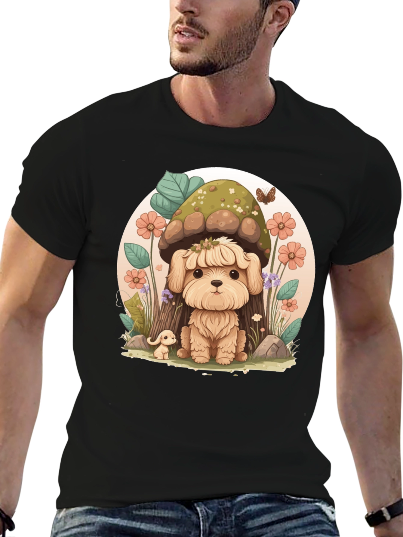 Cute Mushroom Dog T-Shirt – Whimsical Nature Puppy Graphic Tee