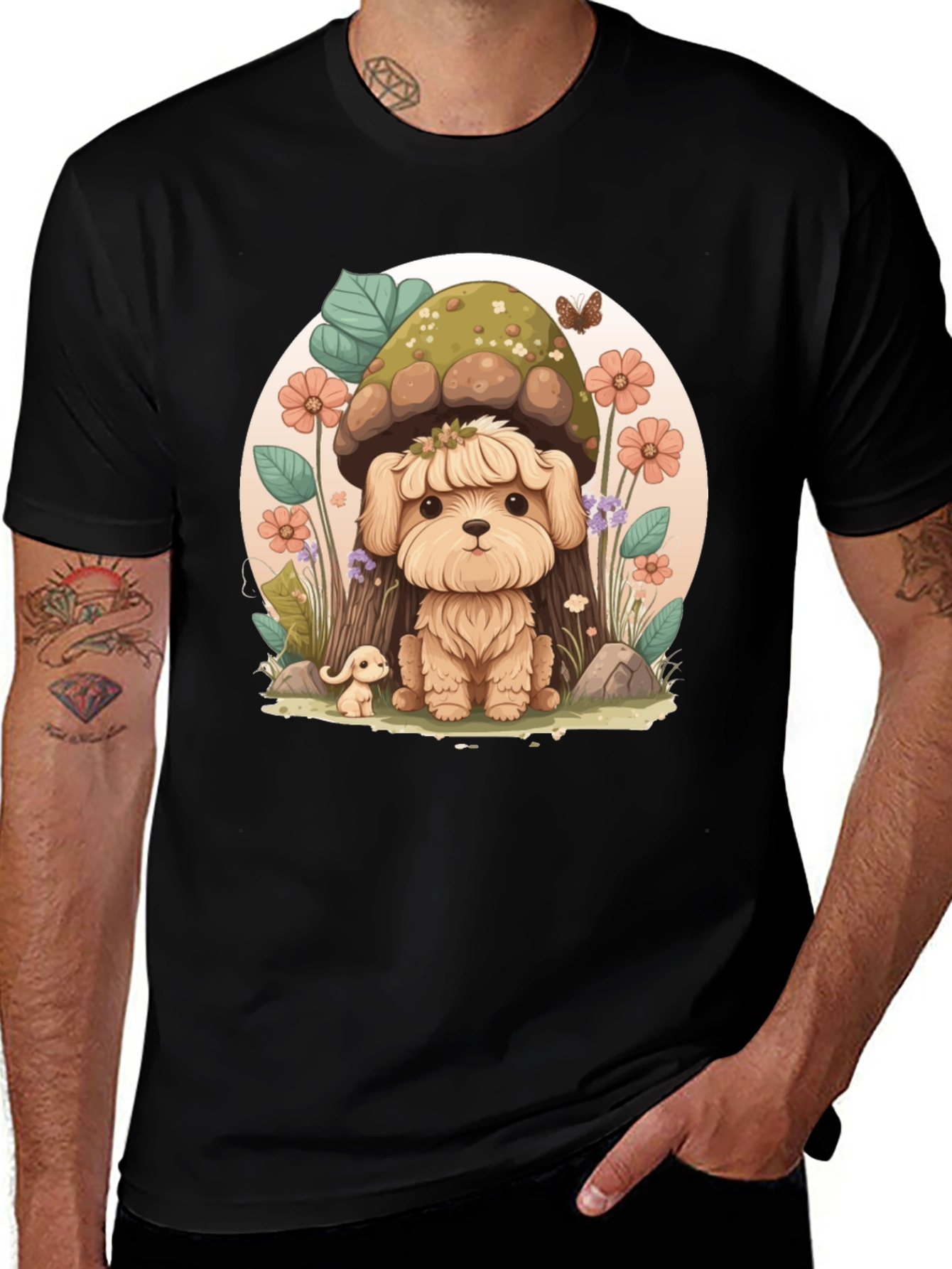 Cute Mushroom Dog T-Shirt – Whimsical Nature Puppy Graphic Tee