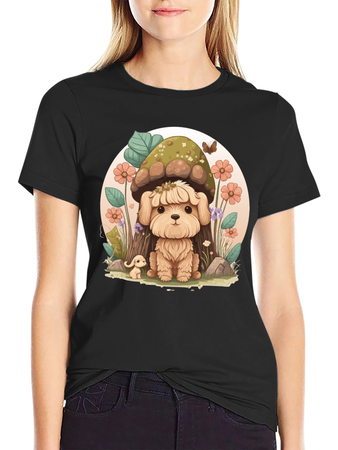 Cute Mushroom Dog T-Shirt – Whimsical Nature Puppy Graphic Tee