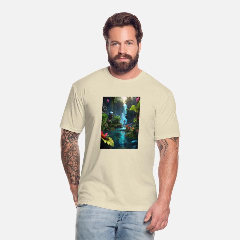 alien jungle with a lagoon and waterfall