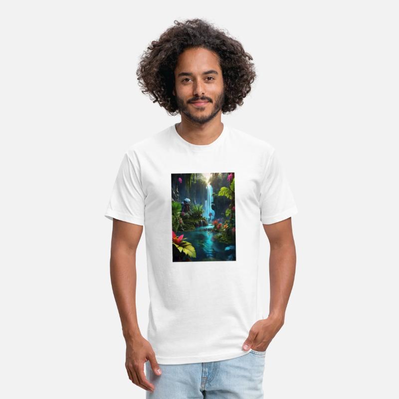 alien jungle with a lagoon and waterfall