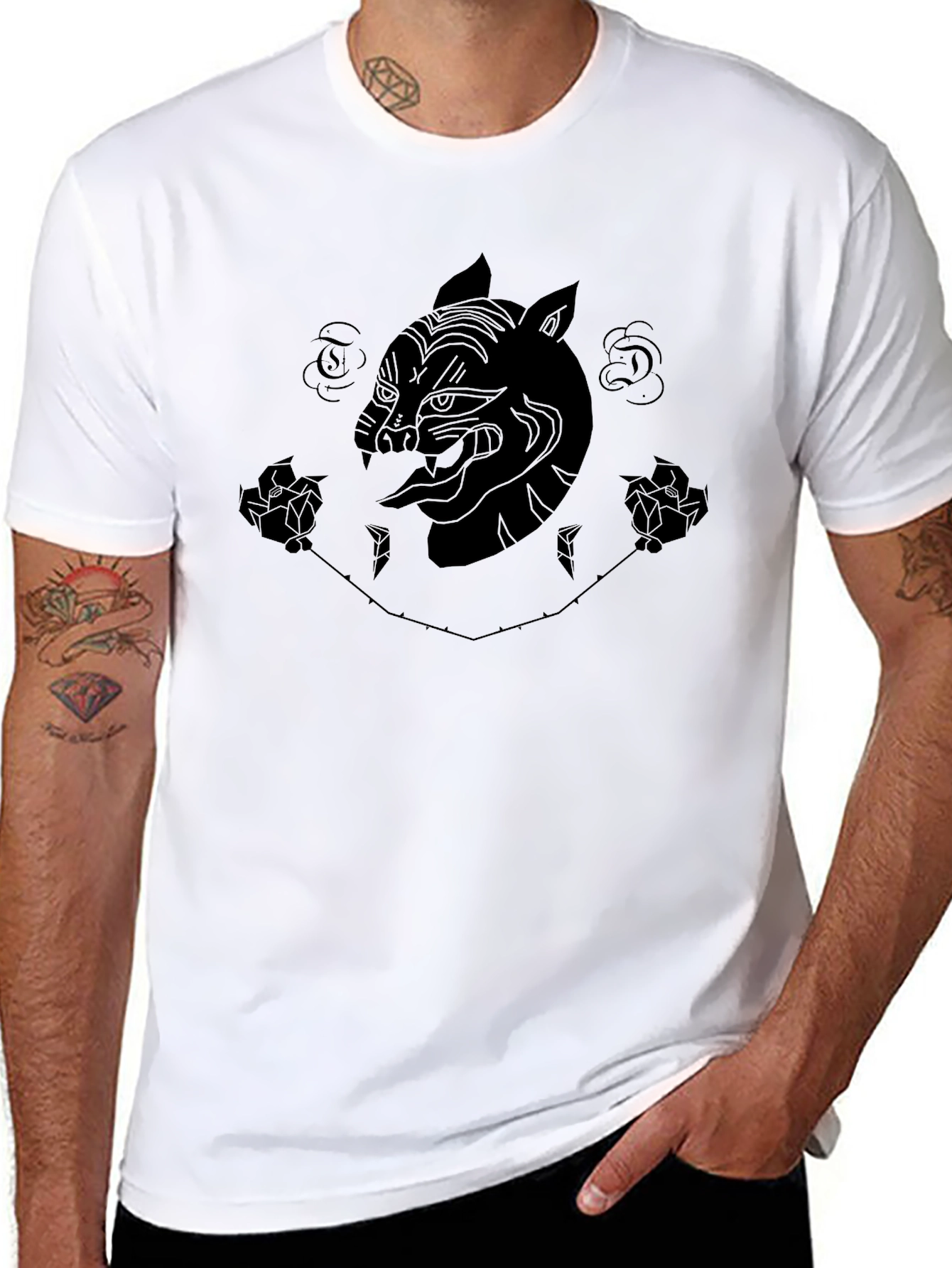 Edgy Tiger Graphic Tee - Black
