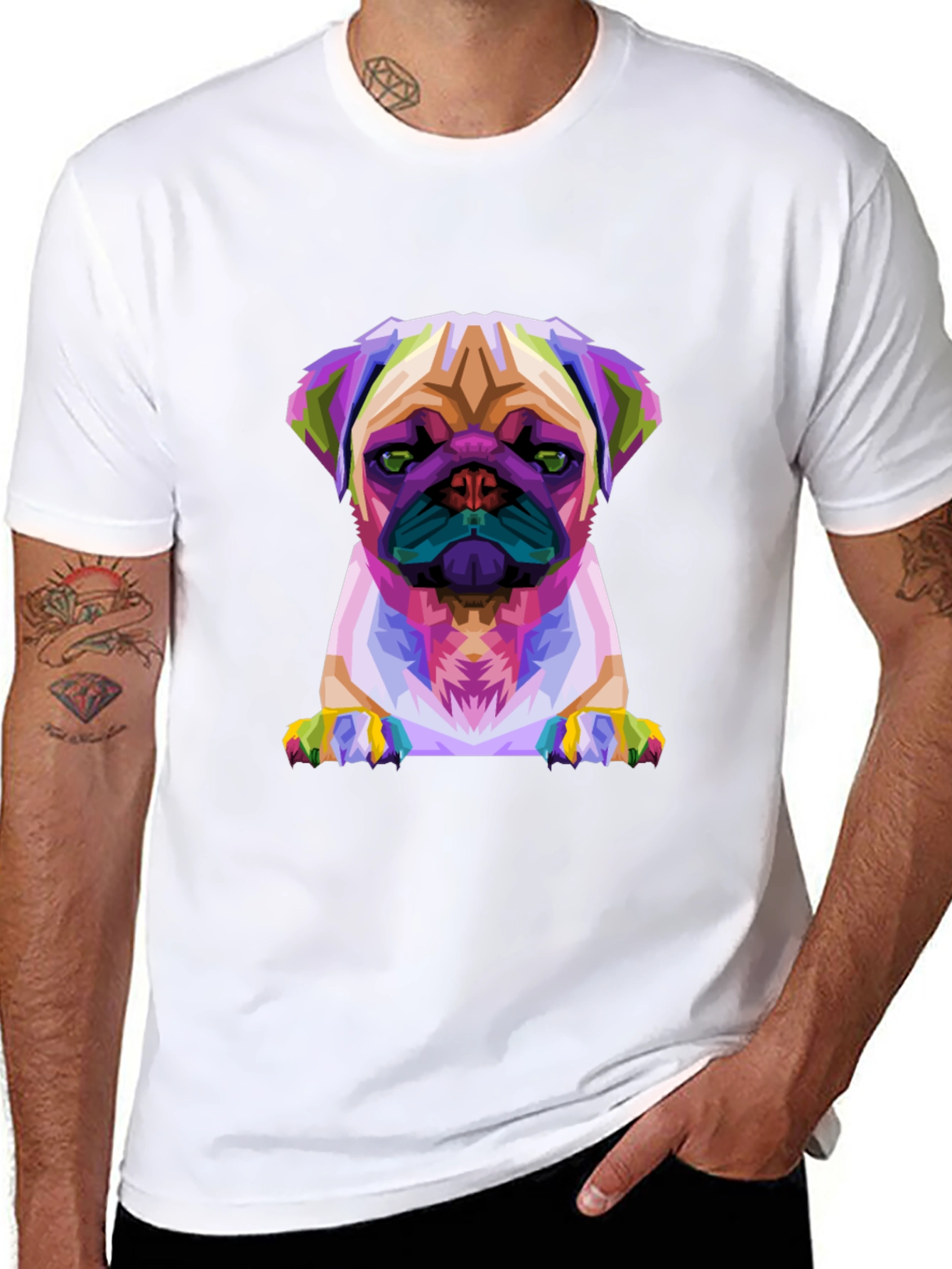 Geometric Pug Graphic Tee - Modern Dog Lover T-Shirt