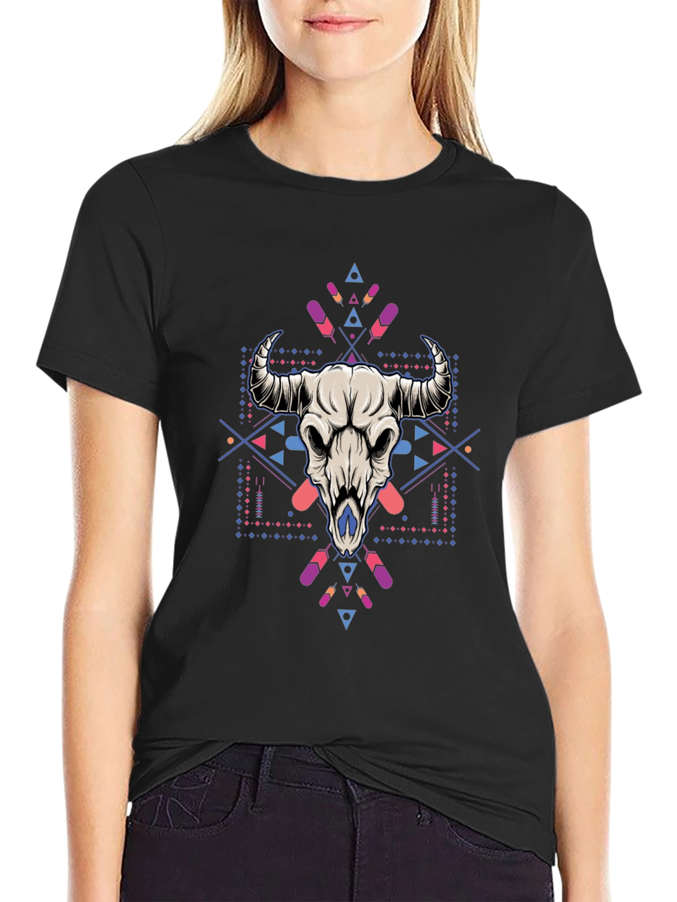 Bull Skull Graphic Tee - Stylish Mens Black T-Shirt