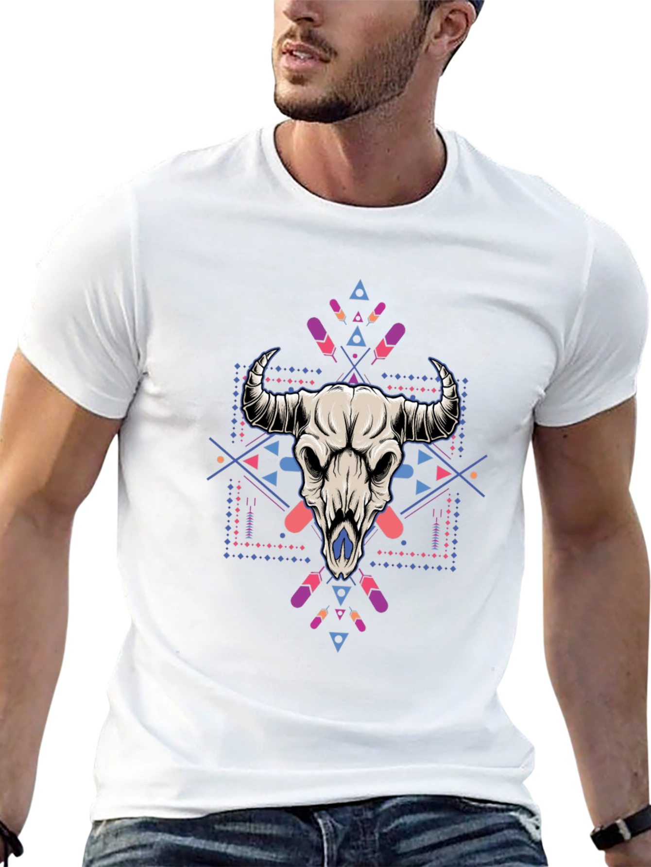 Bull Skull Graphic Tee - Stylish Mens Black T-Shirt