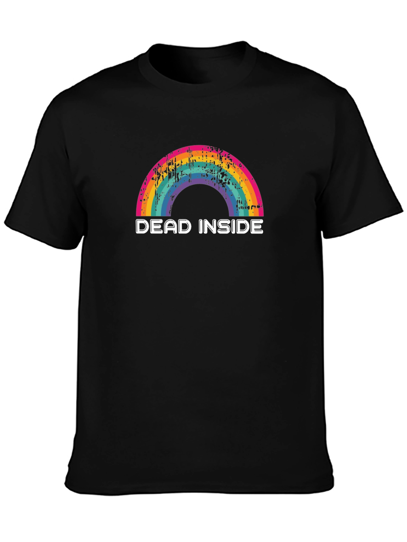 Dead Inside Rainbow Graphic Tee - Black Cotton T-Shirt