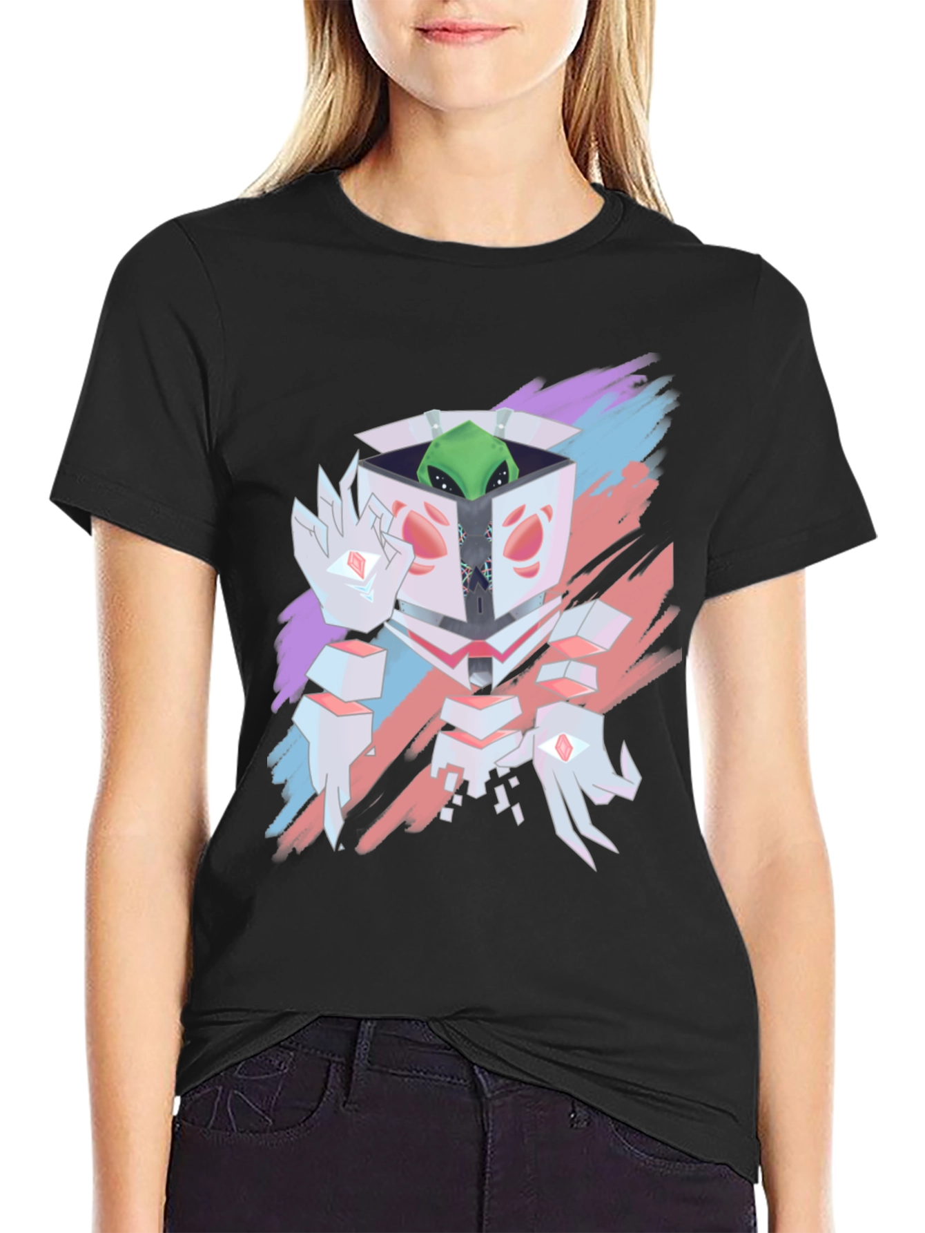 Geometric Alien in a Box Graphic T-Shirt