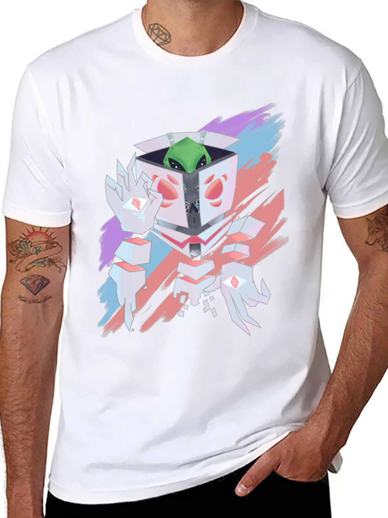 Geometric Alien in a Box Graphic T-Shirt