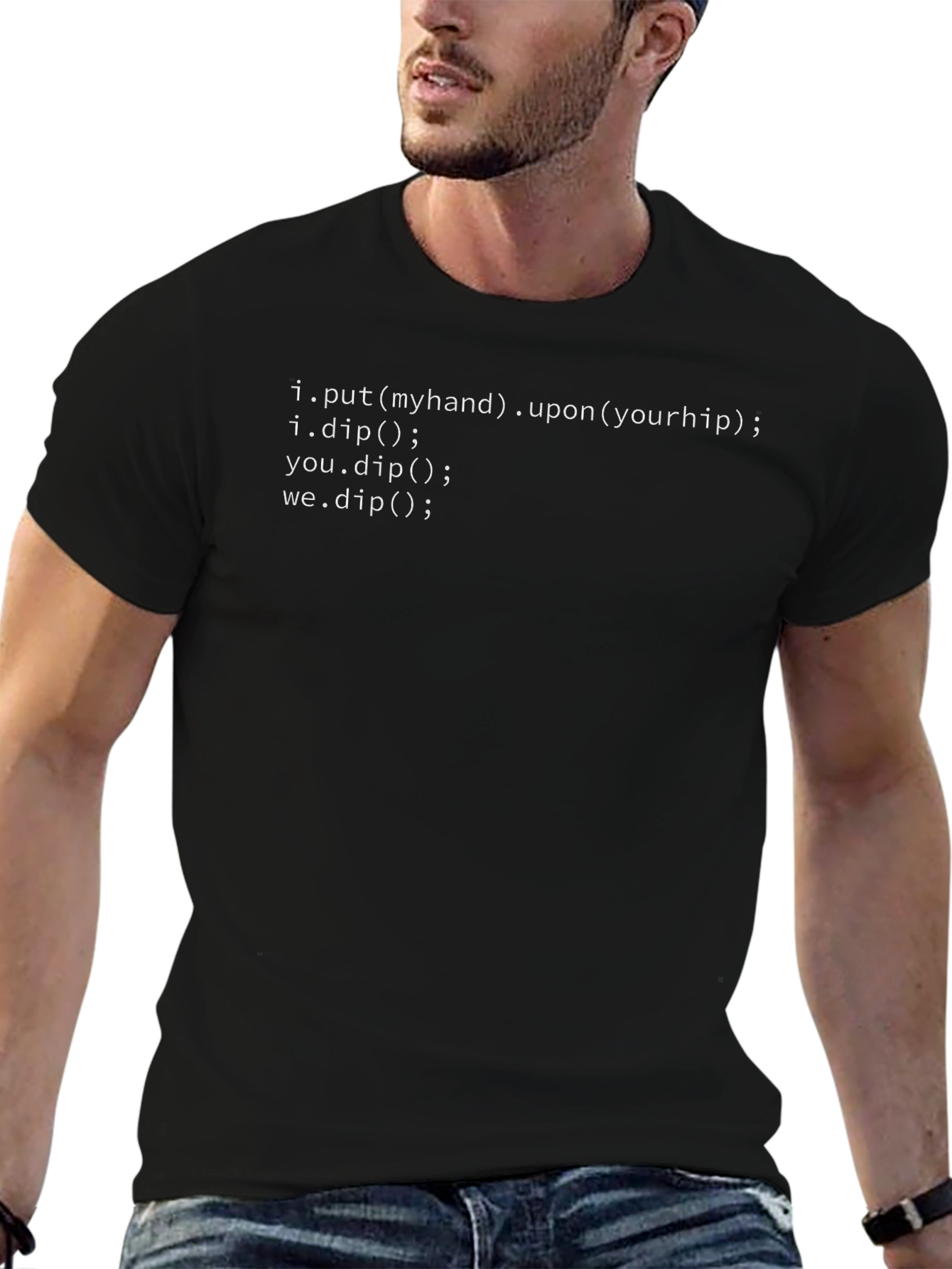 Code Humor T-Shirt: i.put(myhand).upon(yourhip); Funny Programmer Tee