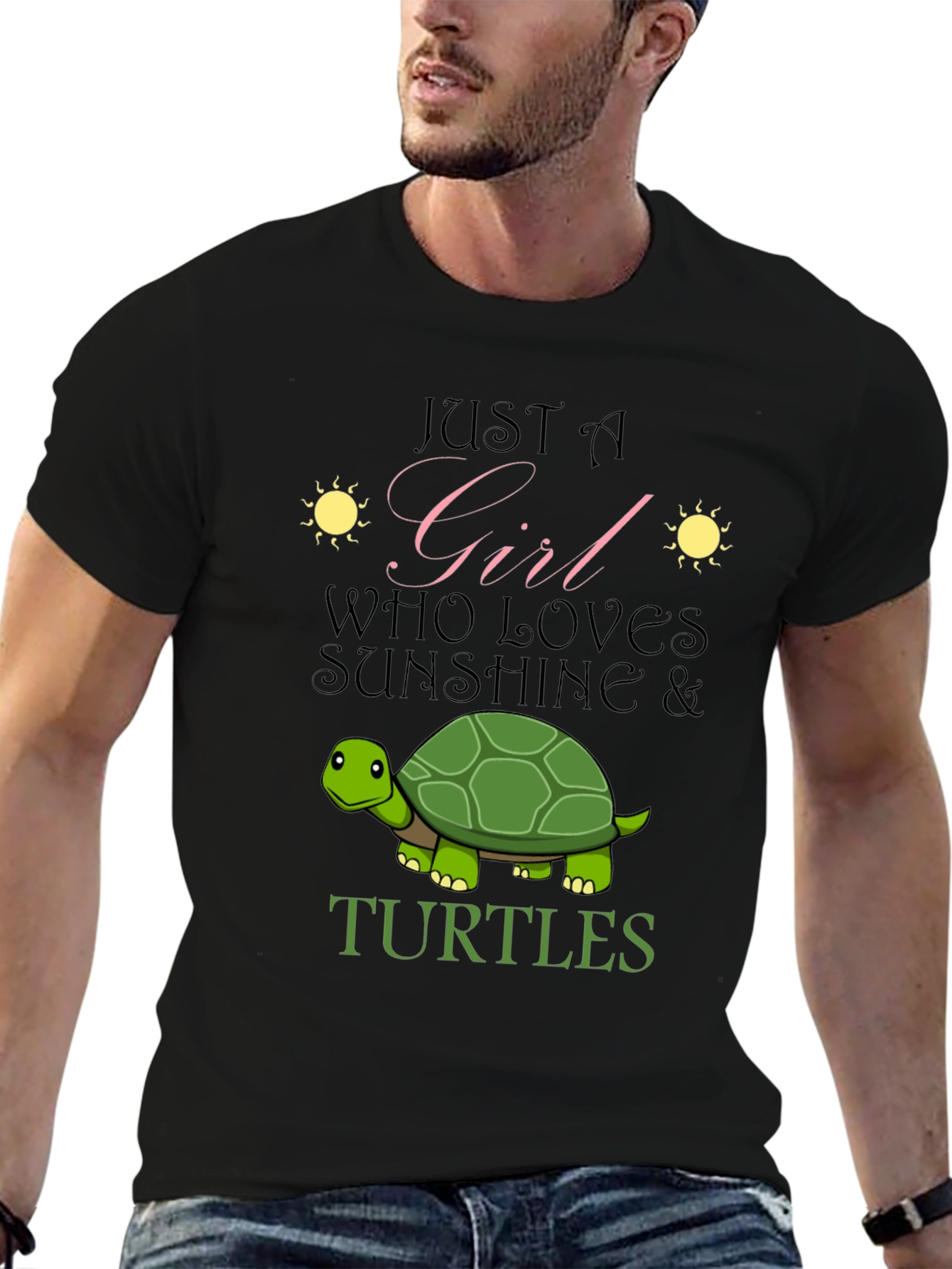 Girl Who Loves Sunshine & Turtles Black T-Shirt