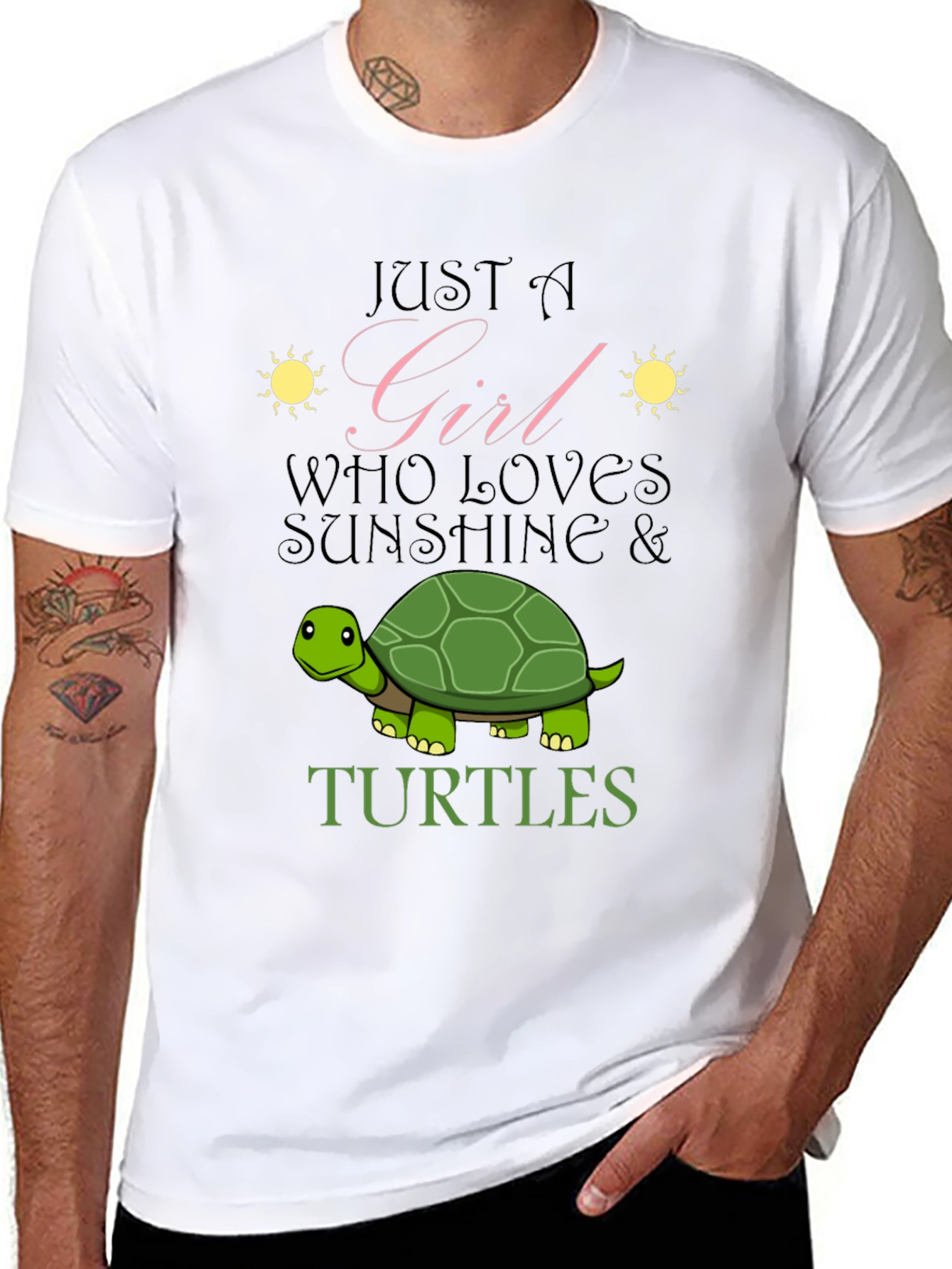 Girl Who Loves Sunshine & Turtles Black T-Shirt