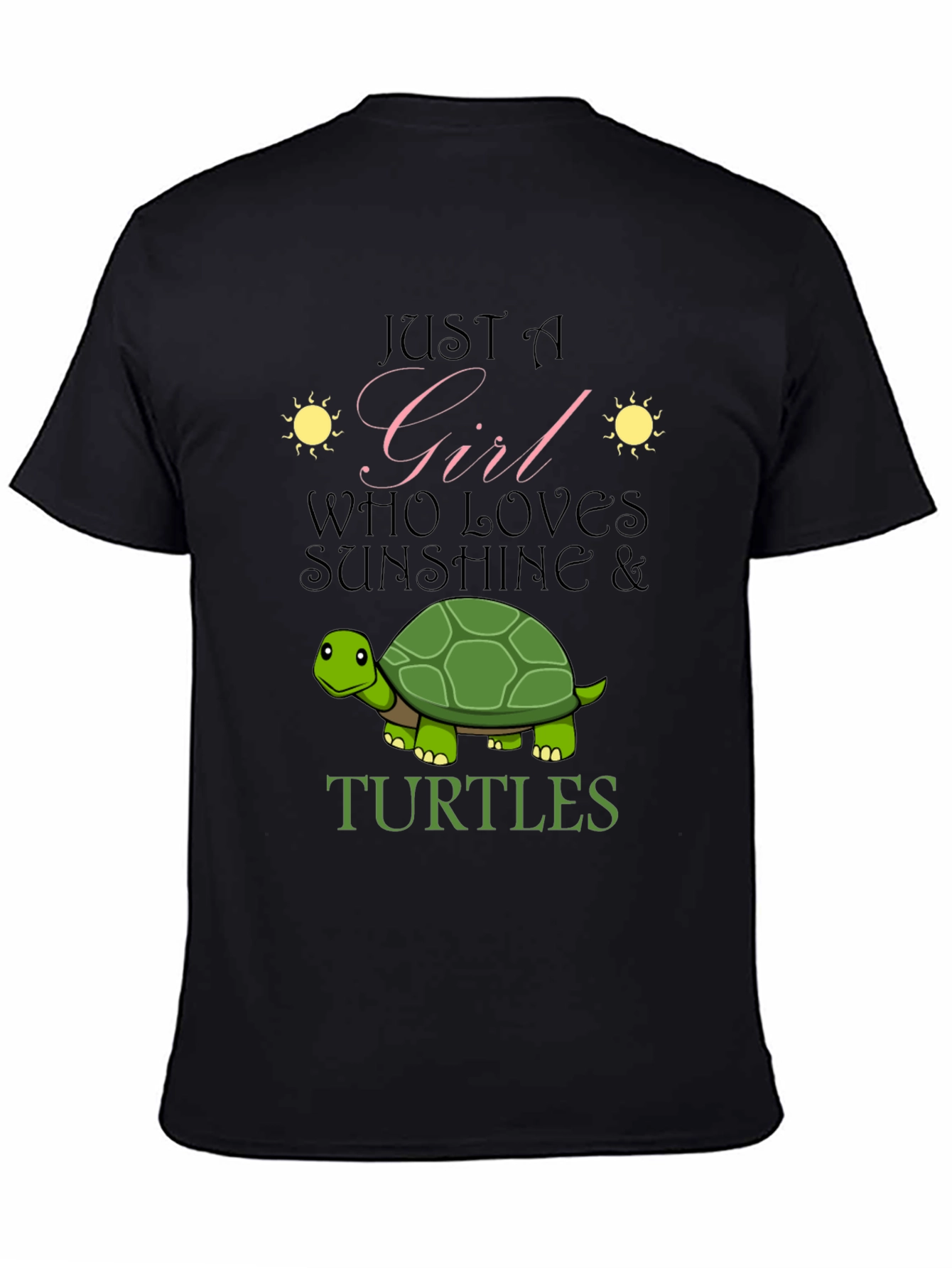 Girl Who Loves Sunshine & Turtles Black T-Shirt