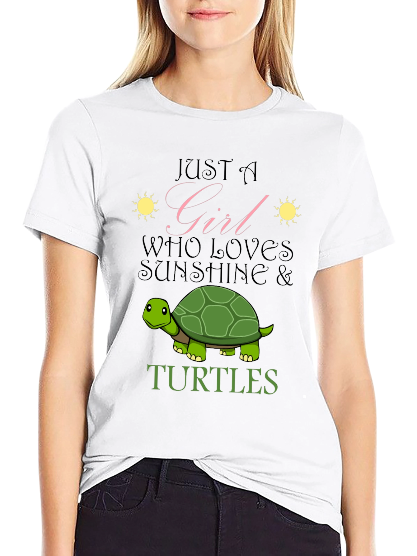 Girl Who Loves Sunshine & Turtles Black T-Shirt