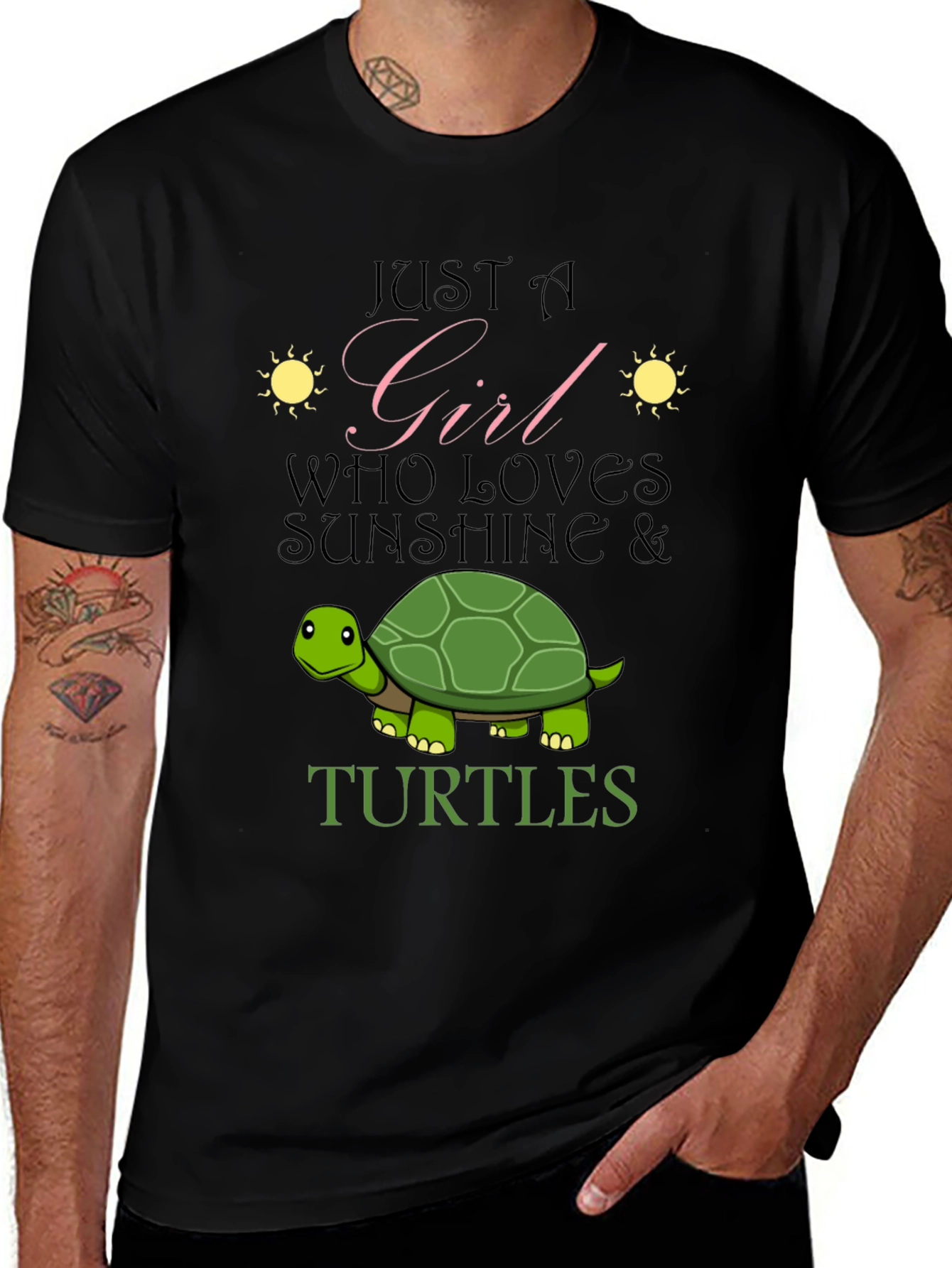 Girl Who Loves Sunshine & Turtles Black T-Shirt